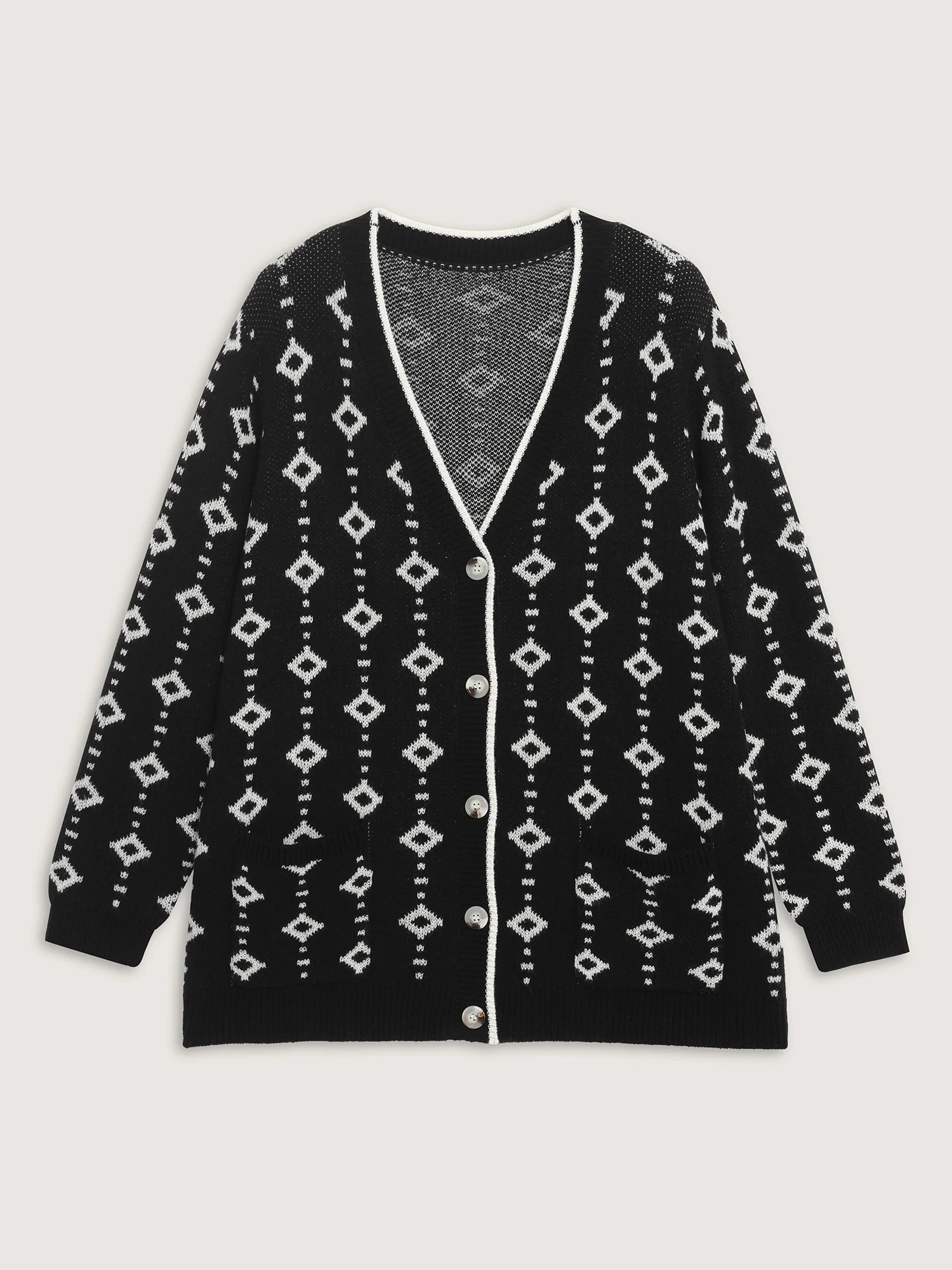 Supersoft Geometric Pattern Pockets Button Knit Cardigan - Image 8