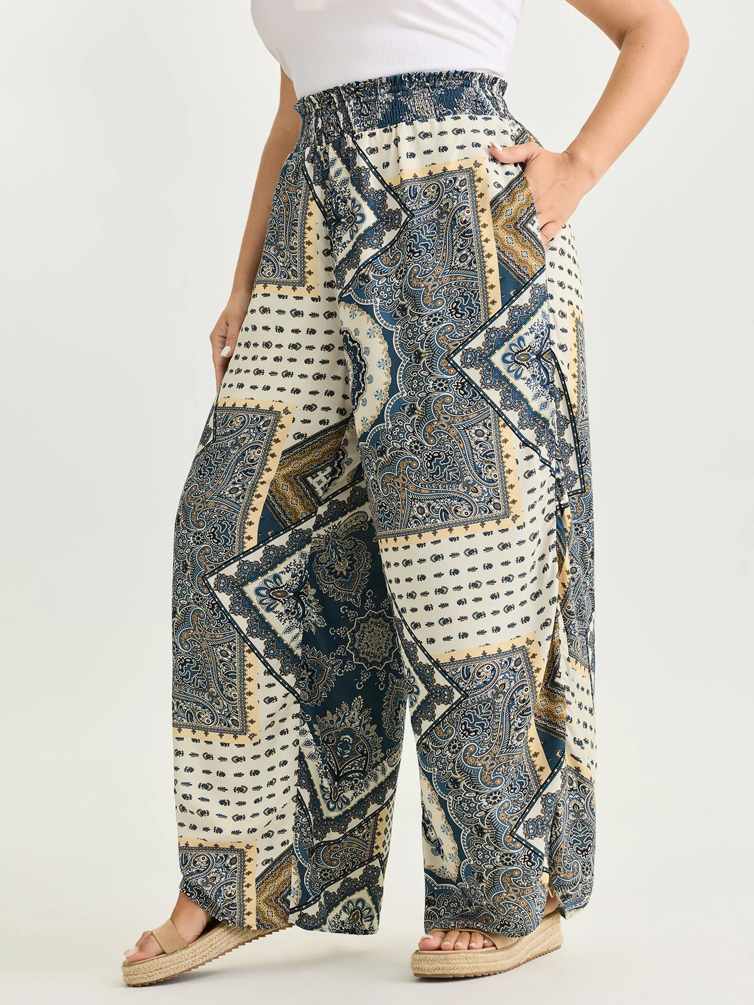 Supersoft Geometric Print Shirred Waist Pants - Image 2