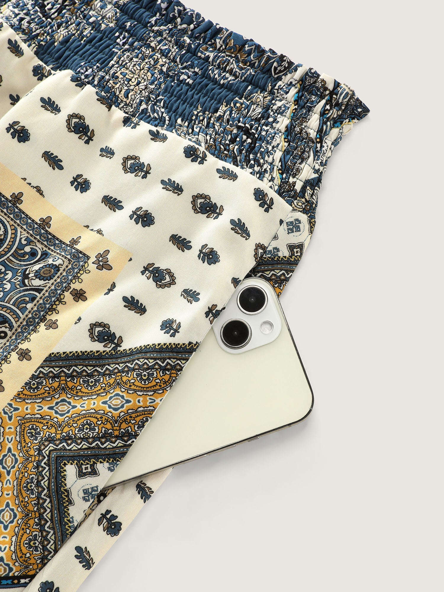 Supersoft Geometric Print Shirred Waist Pants - Image 7