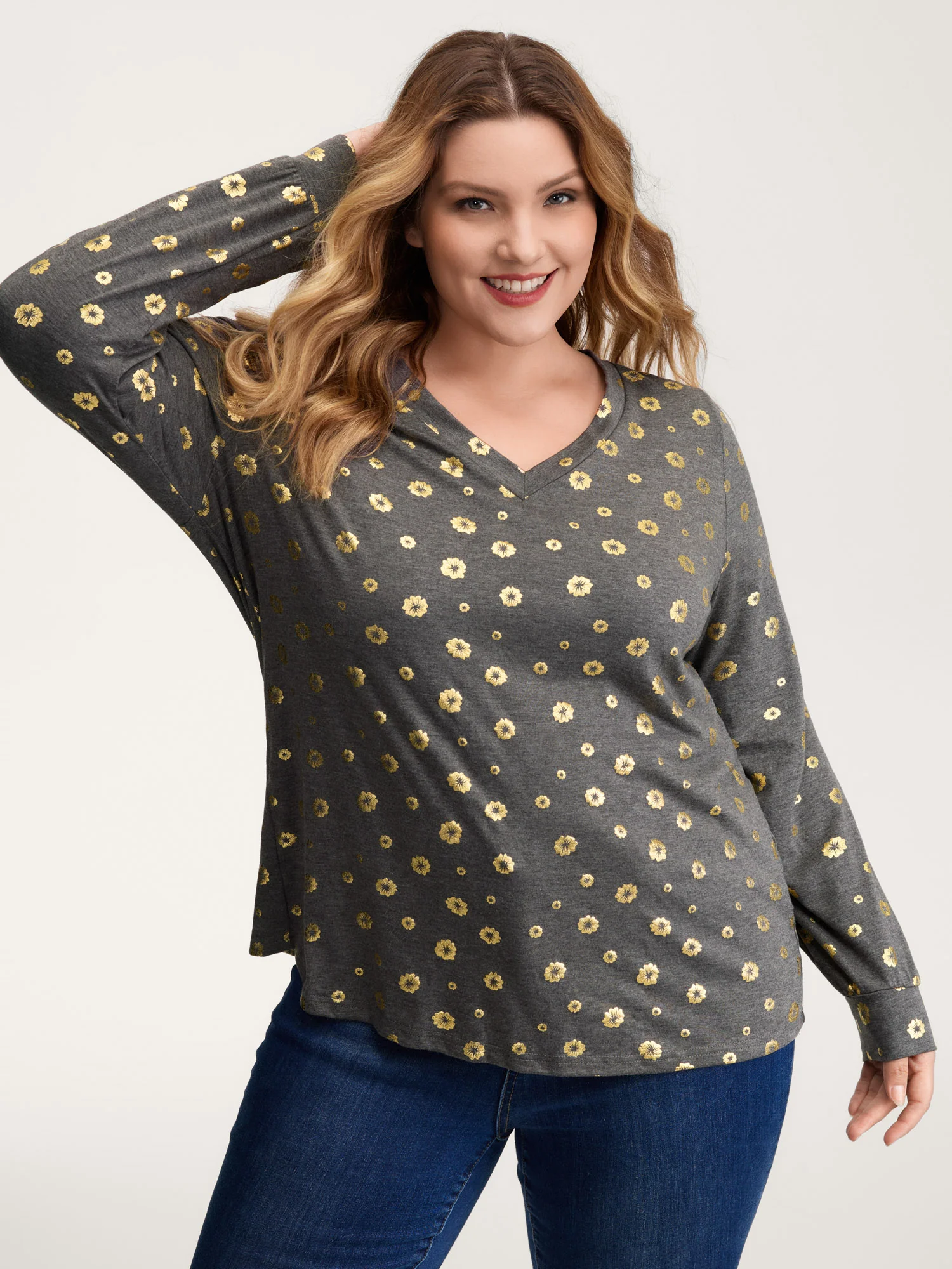 Supersoft Gold Sequin V-Neck T-Shirt - Image 2