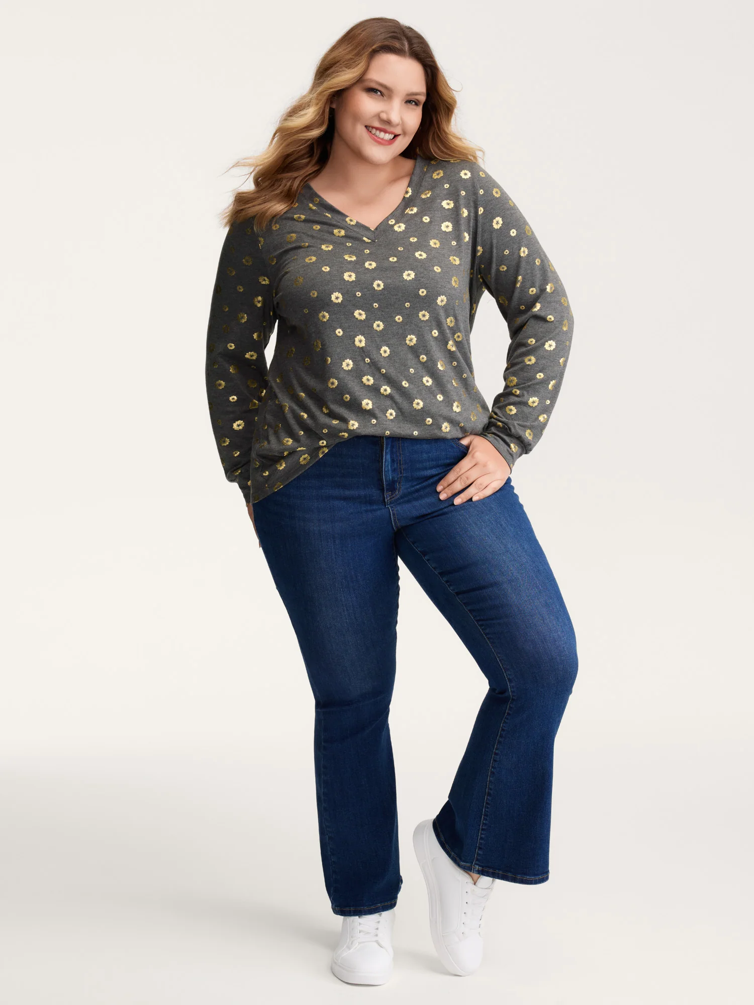 Supersoft Gold Sequin V-Neck T-Shirt - Image 3