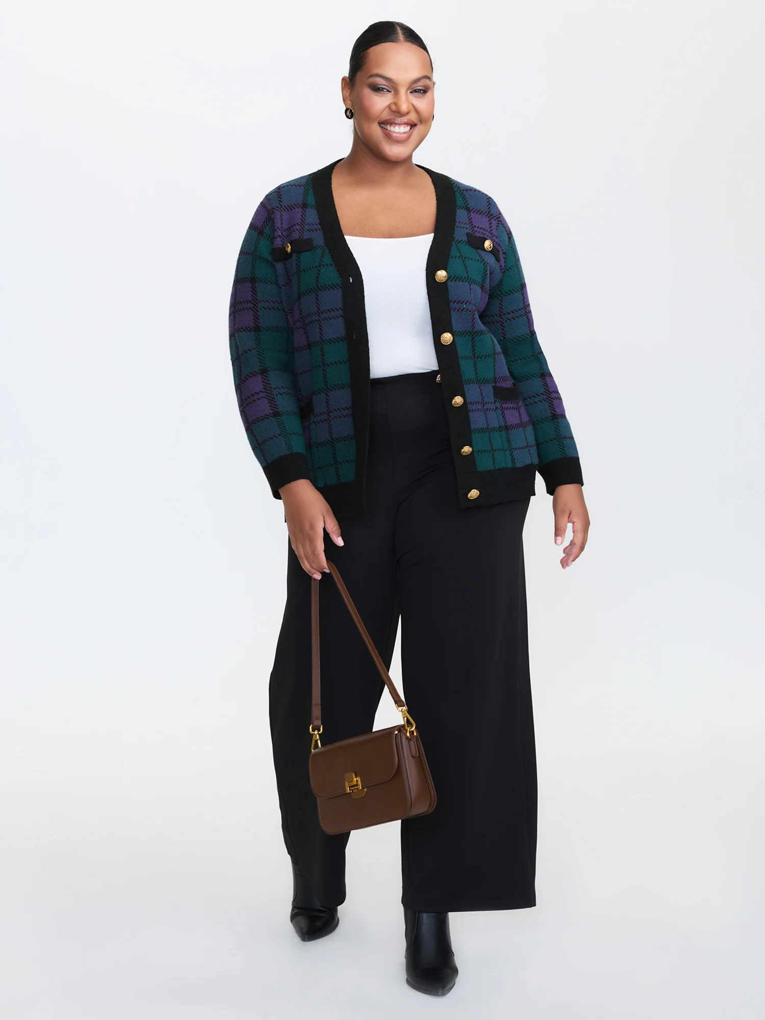 Supersoft Grid Pattern Metal Buckle Knit Cardigan - Image 2