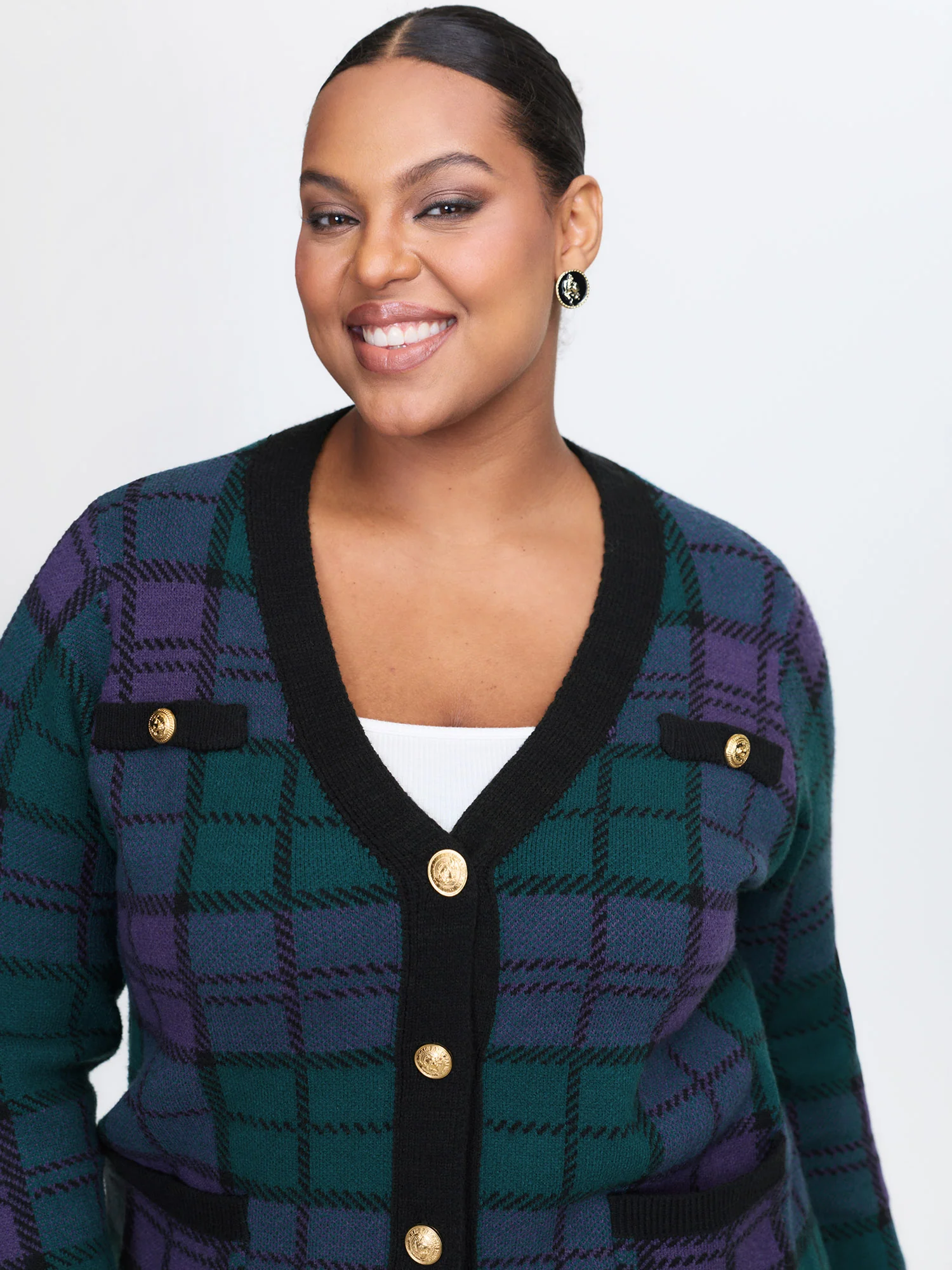 Supersoft Grid Pattern Metal Buckle Knit Cardigan - Image 3