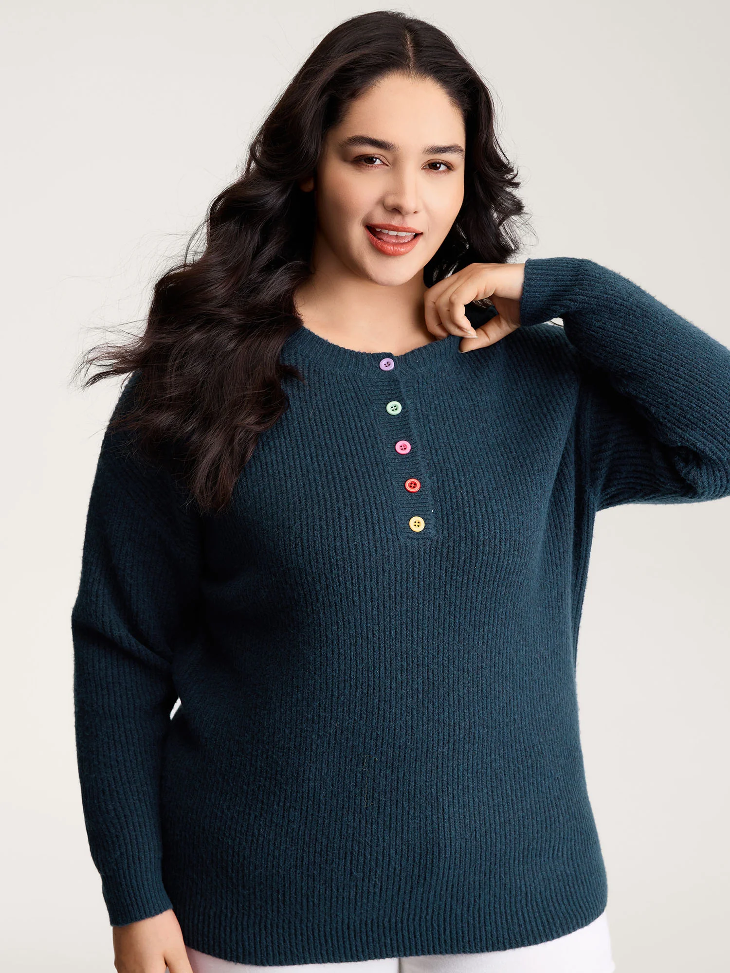 Supersoft Half-Button Placket Textured Solid Pullover - Image 2