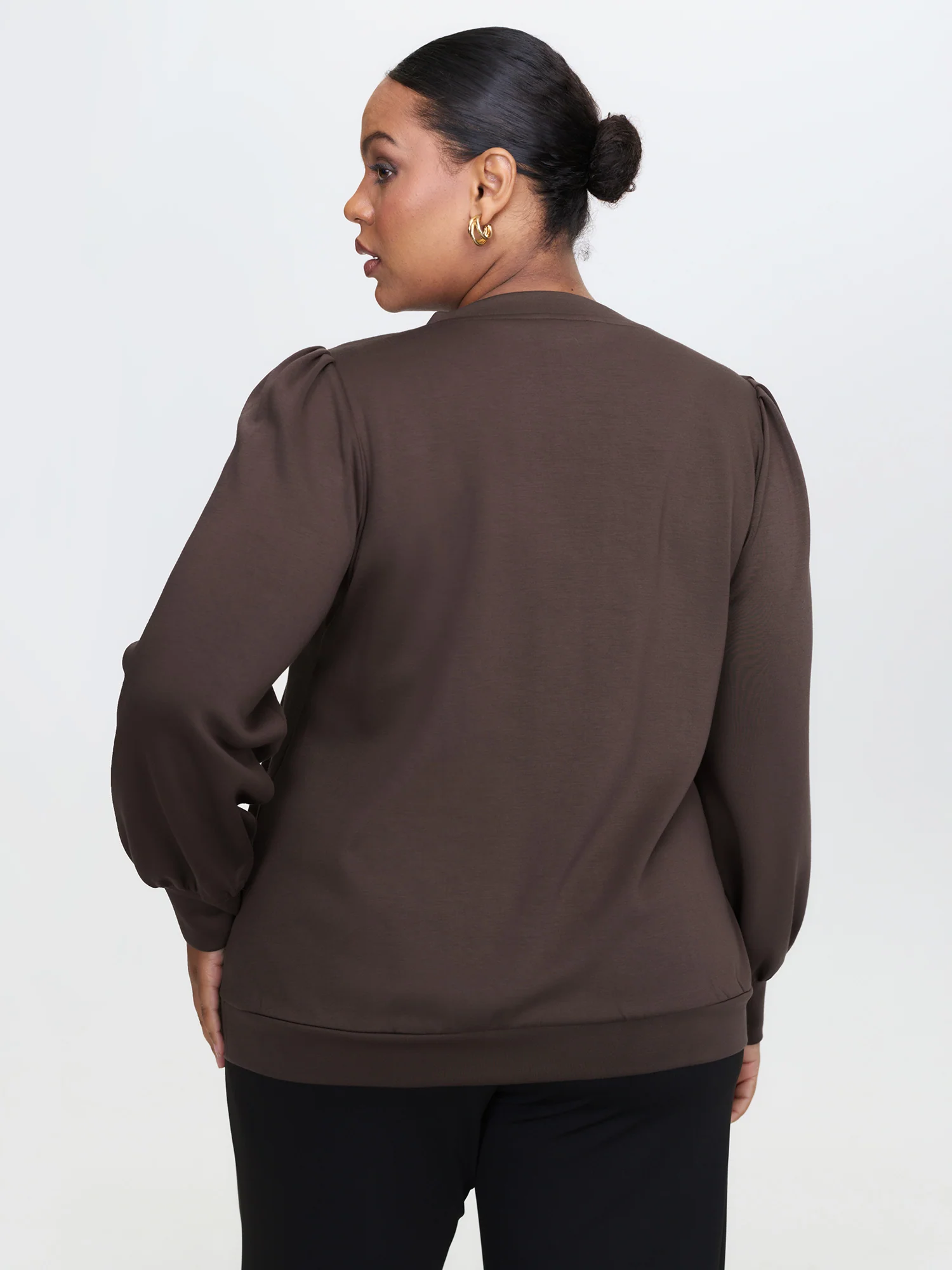 Supersoft Half Placket Puffy Sleeve Sweatshirt - Image 4