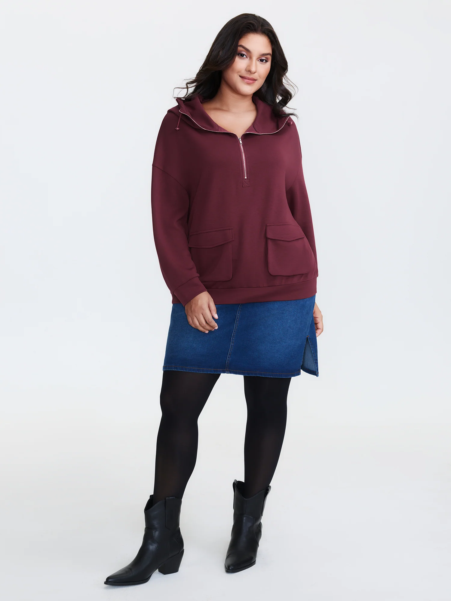 Supersoft Half Zipper High-Neck Hoodie - Image 2
