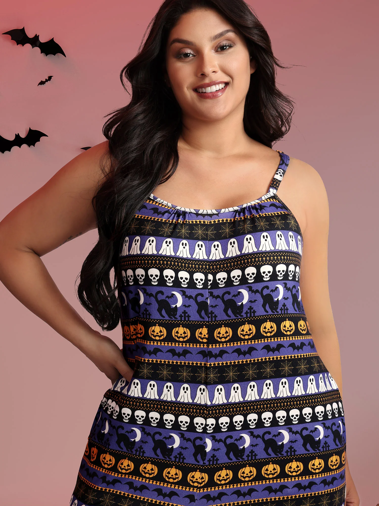 Supersoft Halloween Print Pockets Pajama Jumpsuit - Image 2
