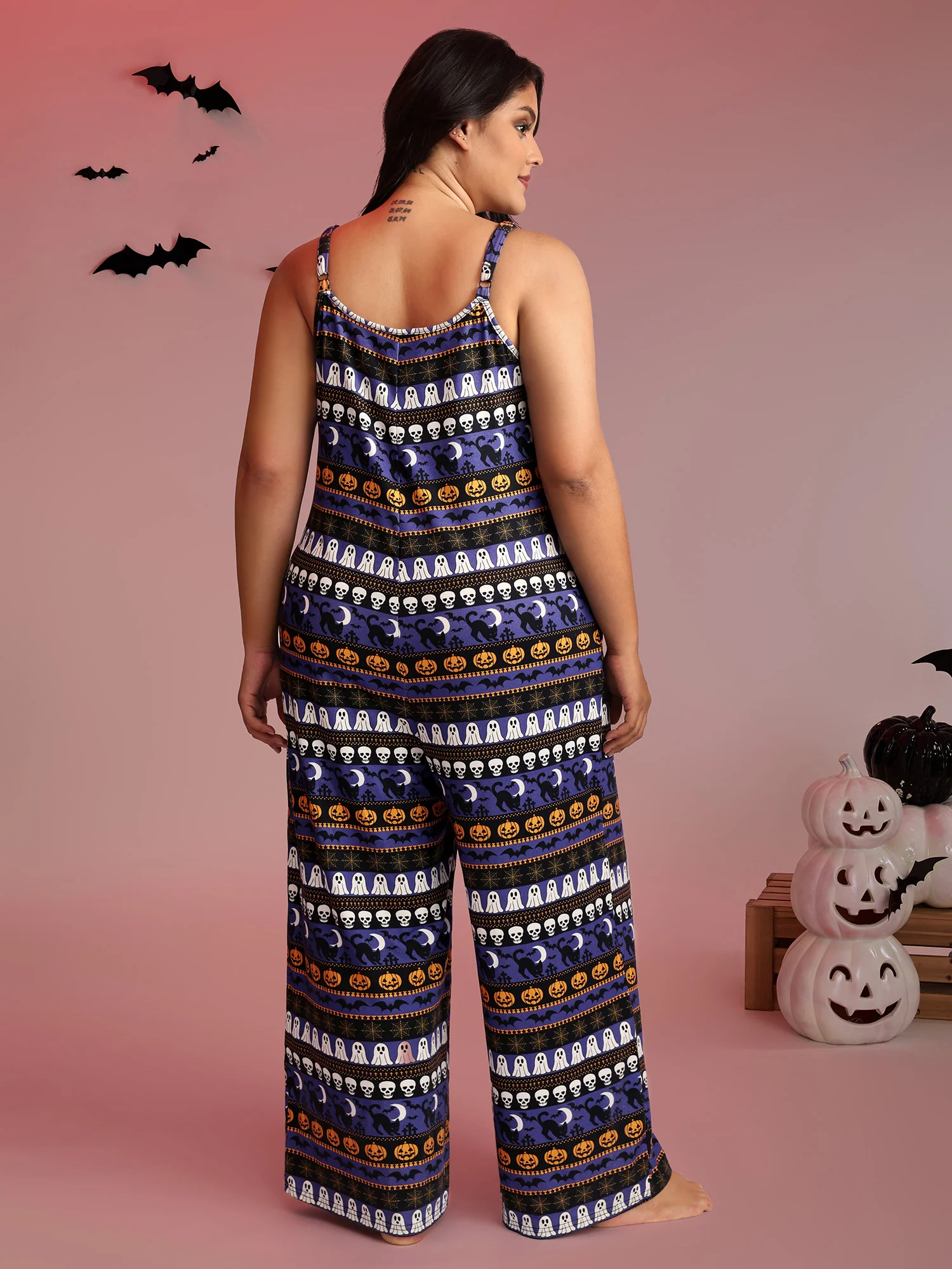 Supersoft Halloween Print Pockets Pajama Jumpsuit - Image 3