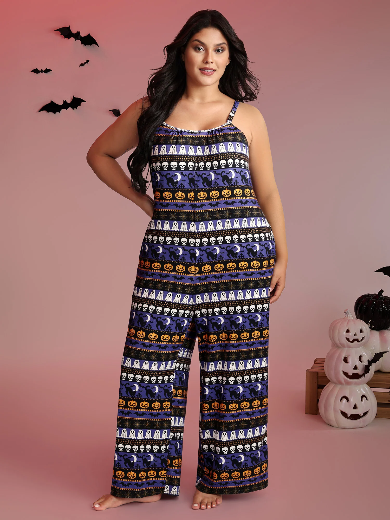Supersoft Halloween Print Pockets Pajama Jumpsuit - Image 4
