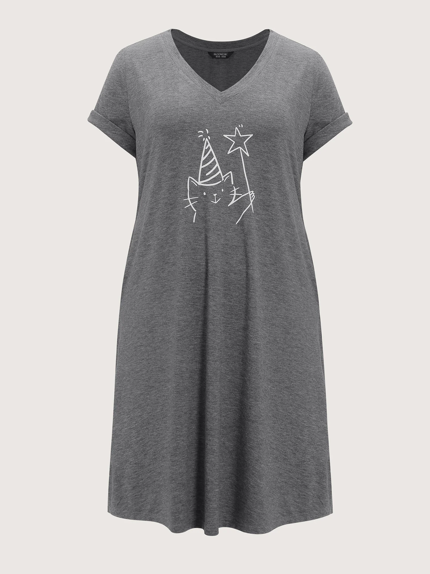Supersoft Happy Cat Motif V-Neck Mini Dress - Image 7