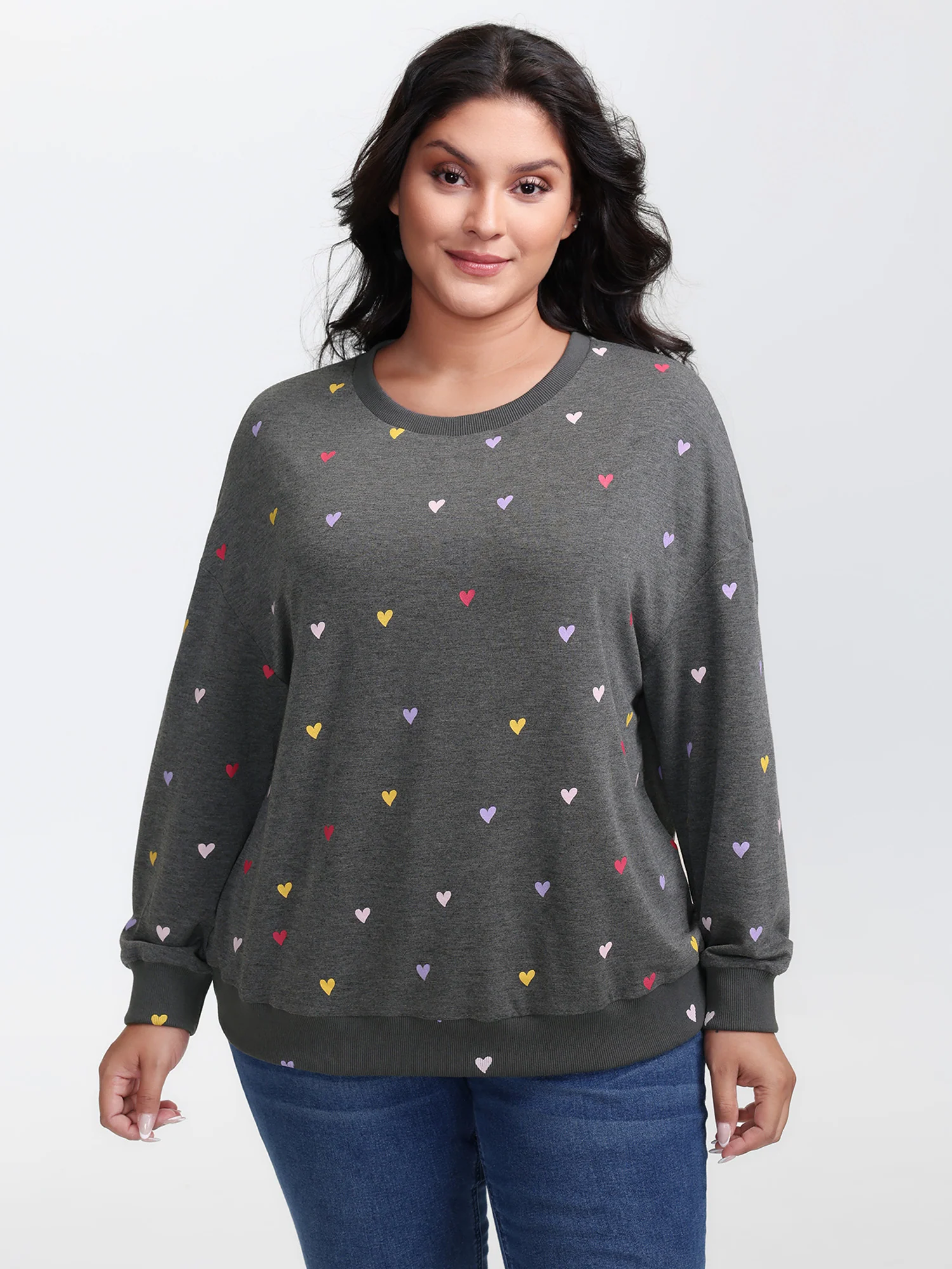 Supersoft Heart Print Ribbed Sweatshirt - Image 2