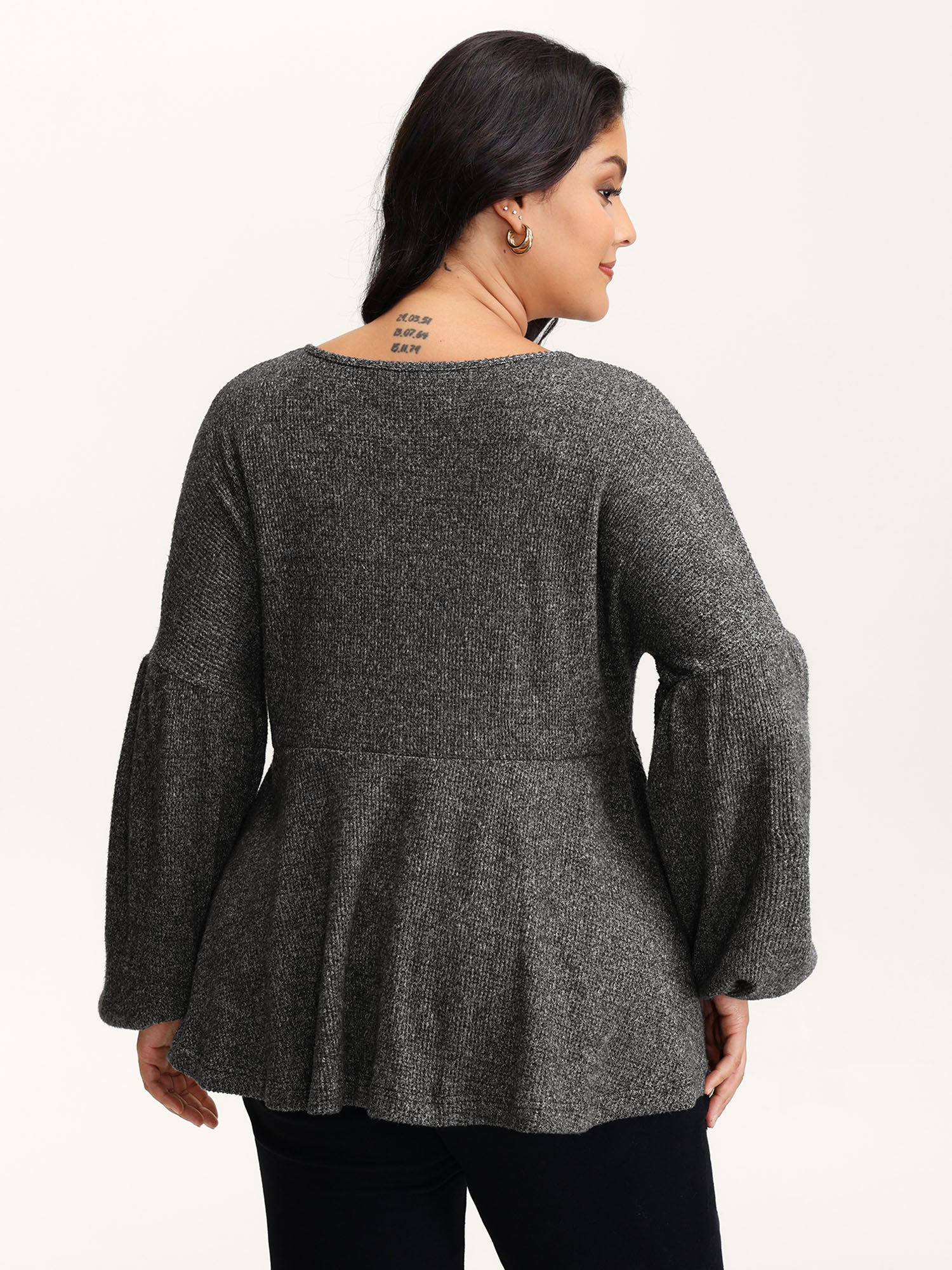 Supersoft Heather Stretchy Button Detail Knit Top - Image 4