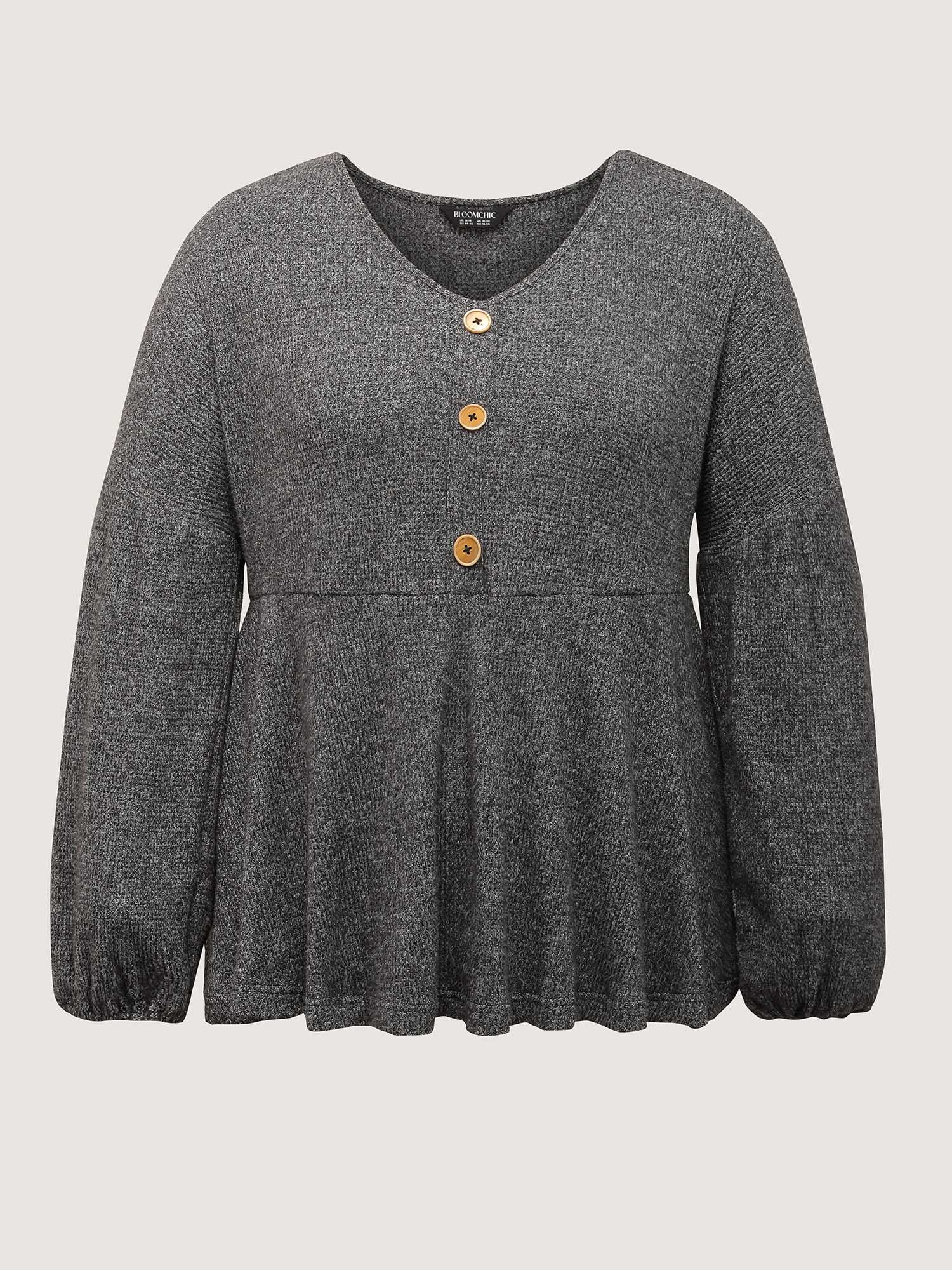 Supersoft Heather Stretchy Button Detail Knit Top - Image 7