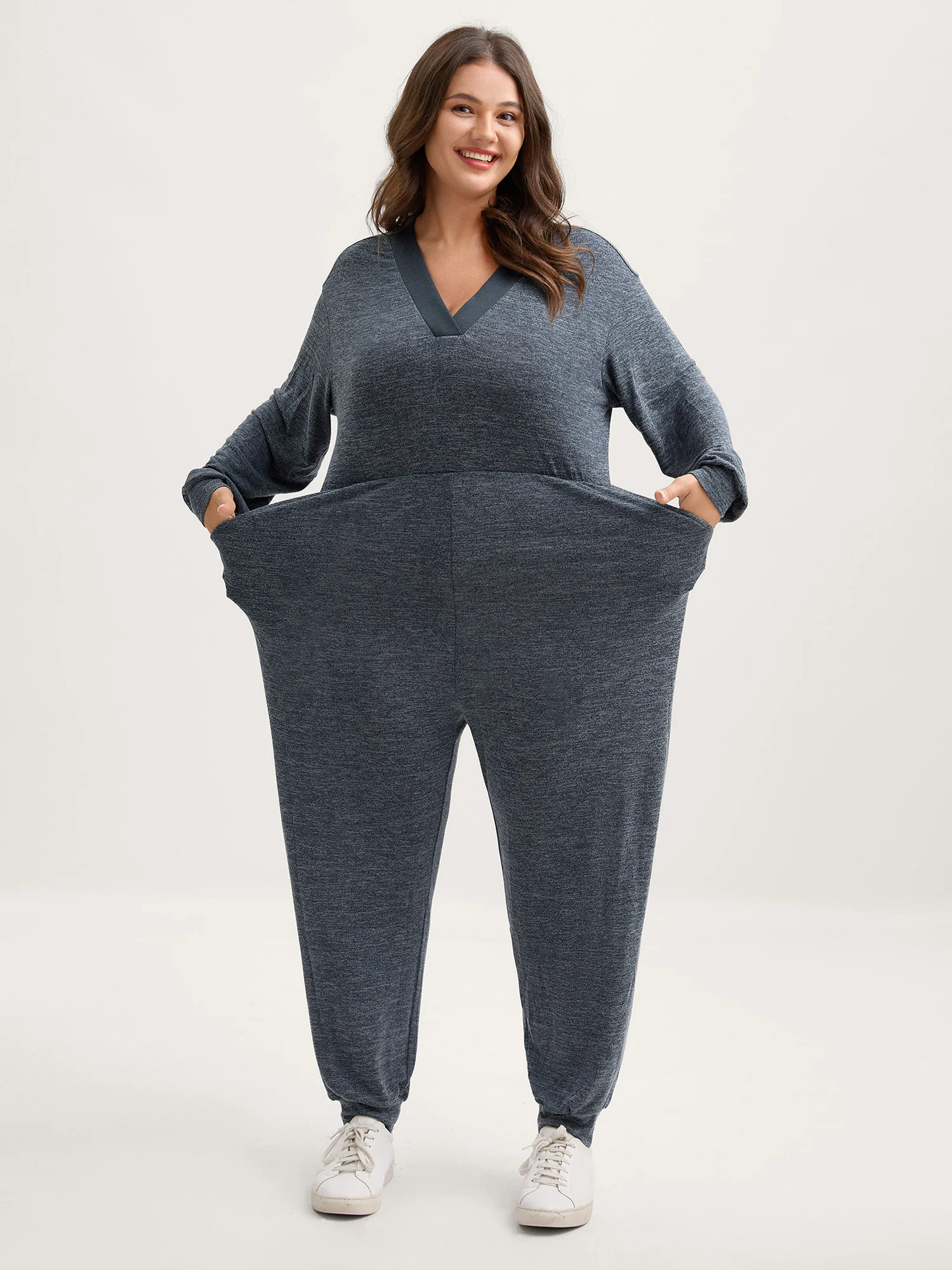 Supersoft Heather Stretchy Waist Pockets Jumpsuit - Image 3