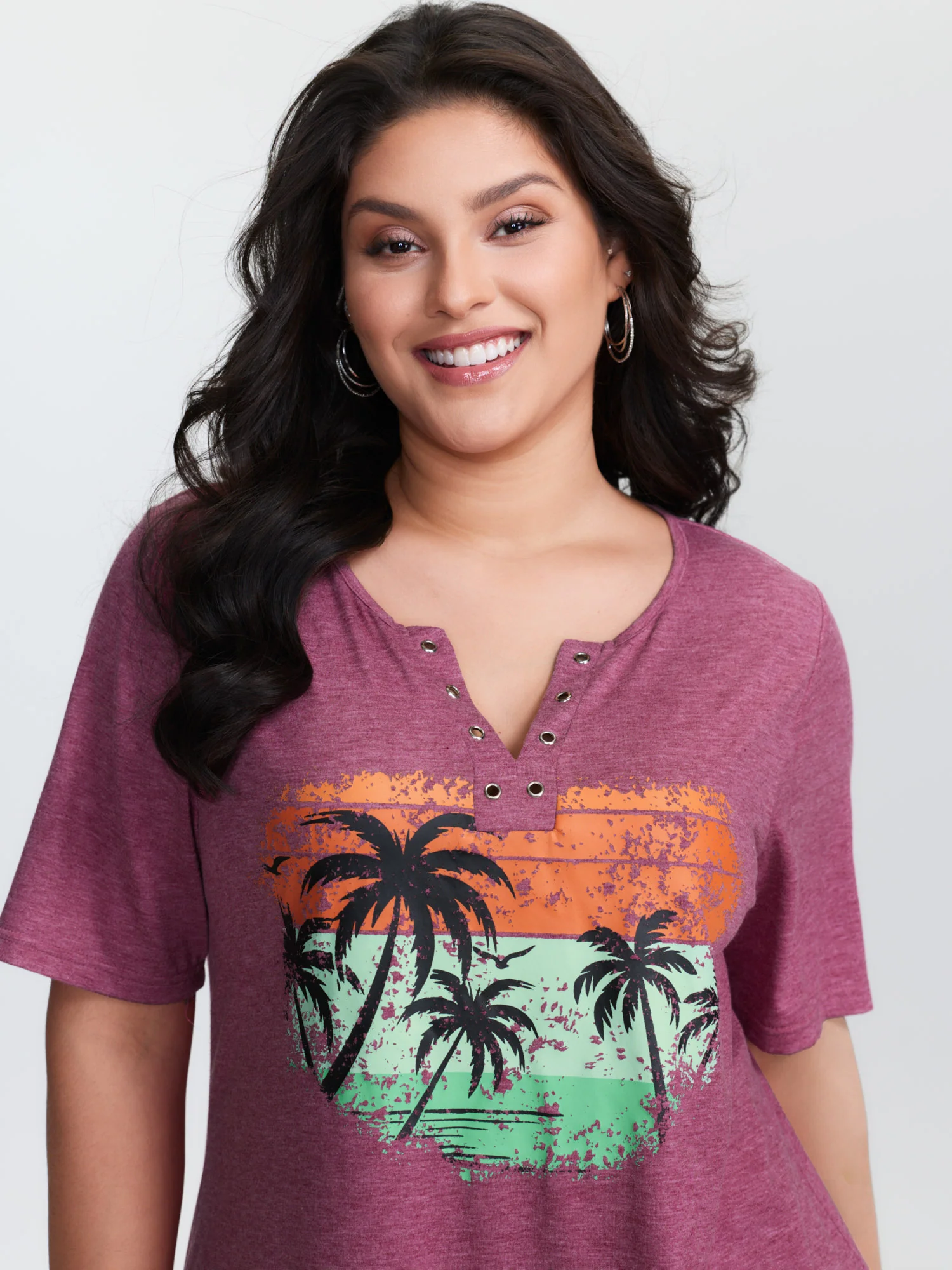 Supersoft Island Pattern Button Placket T-Shirt - Image 2