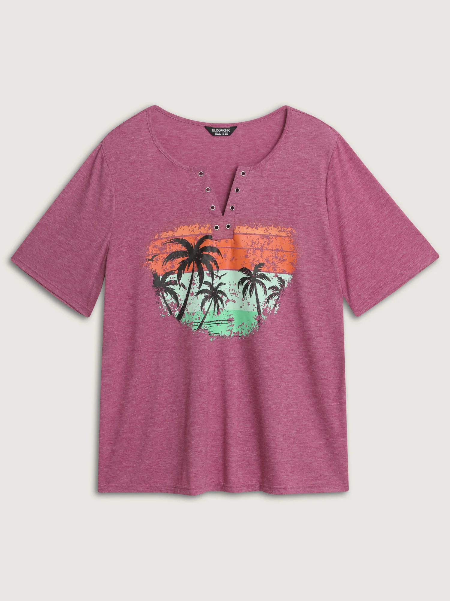 Supersoft Island Pattern Button Placket T-Shirt - Image 7