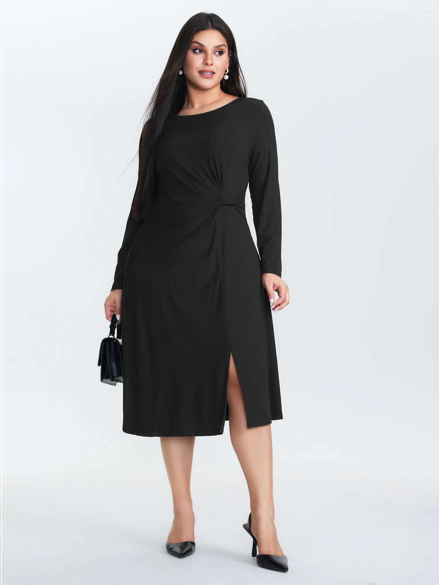 Supersoft Knotted Side Slit Midi Dress