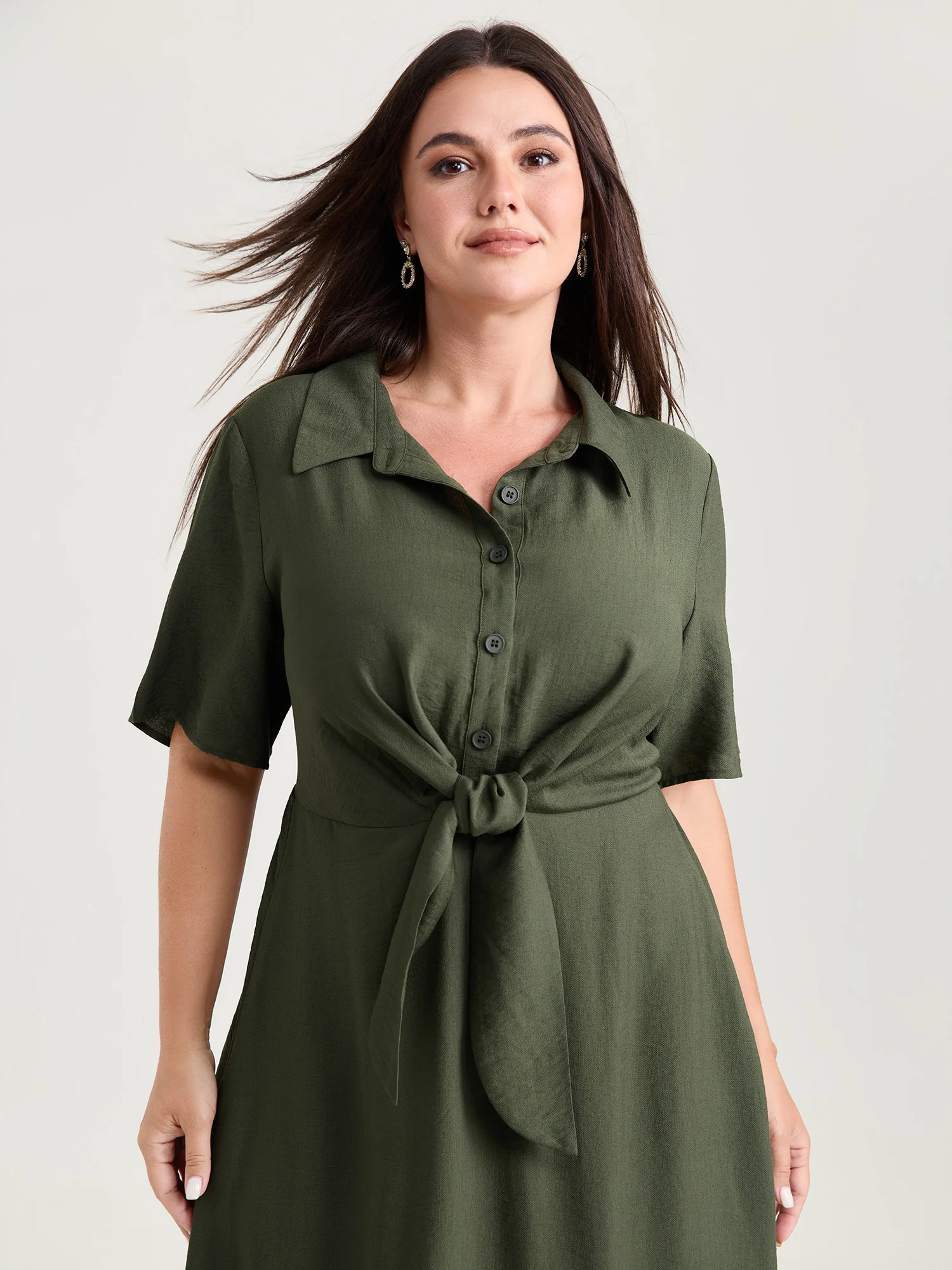 Supersoft Knotted Tie Front Midi Dress - Image 2