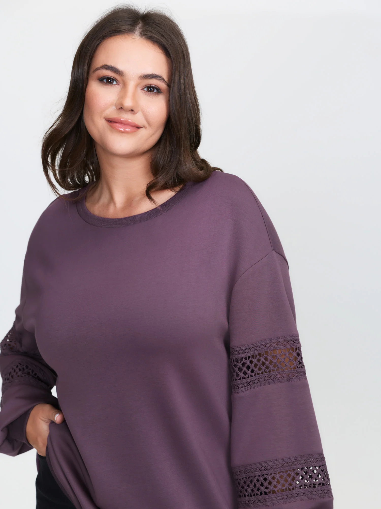 Supersoft Lace Cut-Out Sleeve Sweatshirt - Image 3