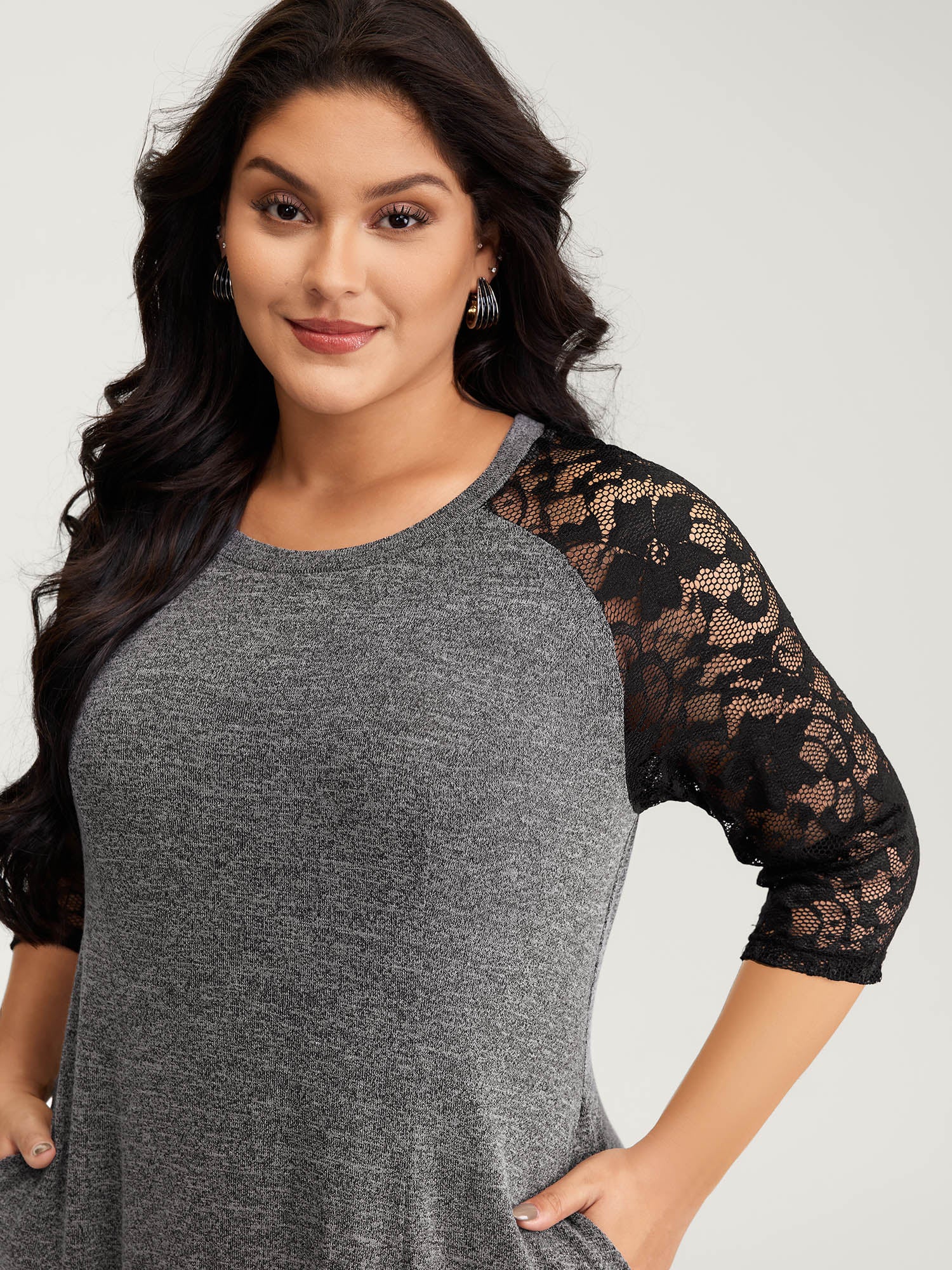Supersoft Lace Sleeve Cinched-Waist Midi Dress - Image 2