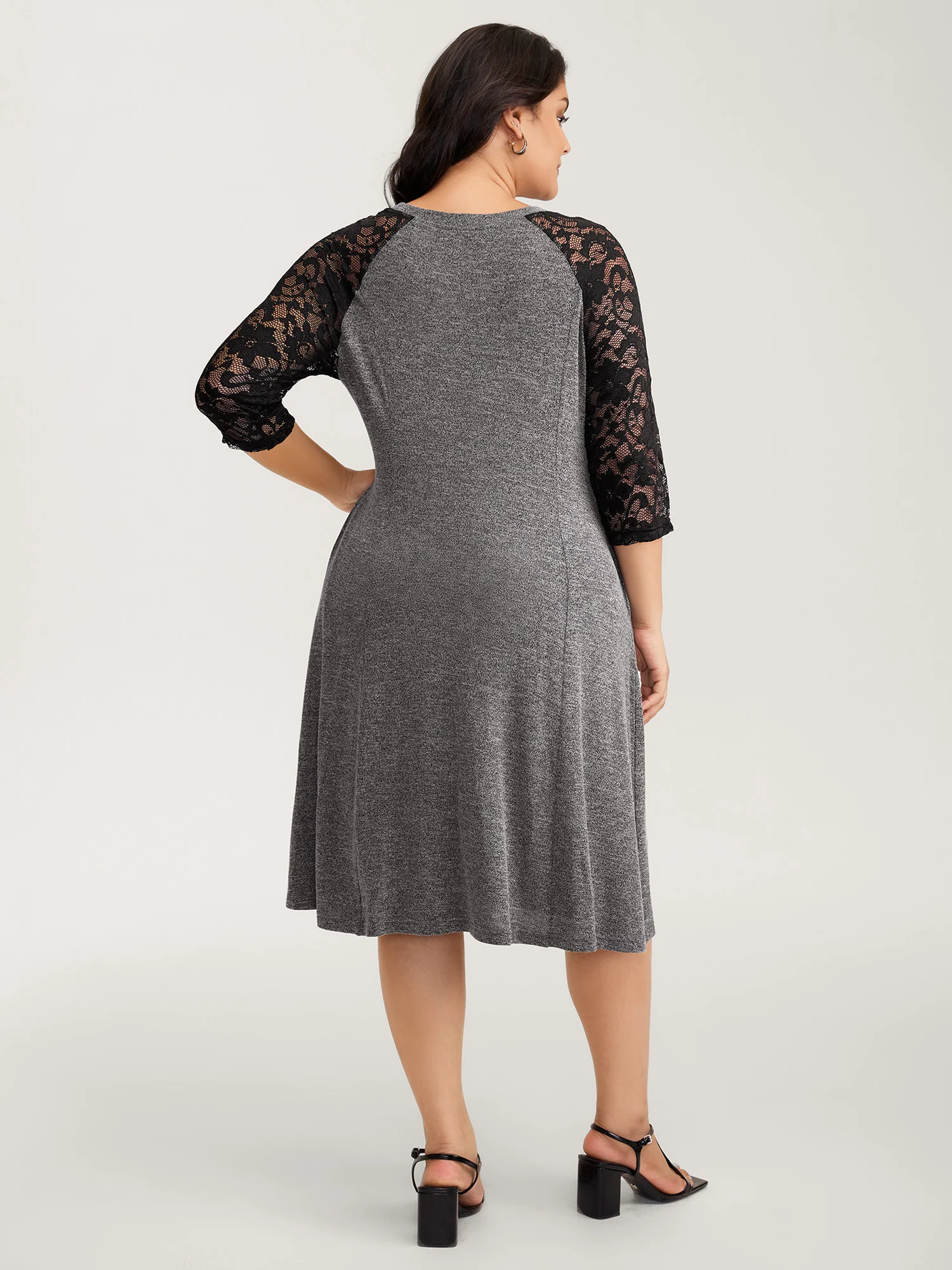 Supersoft Lace Sleeve Cinched-Waist Midi Dress - Image 4