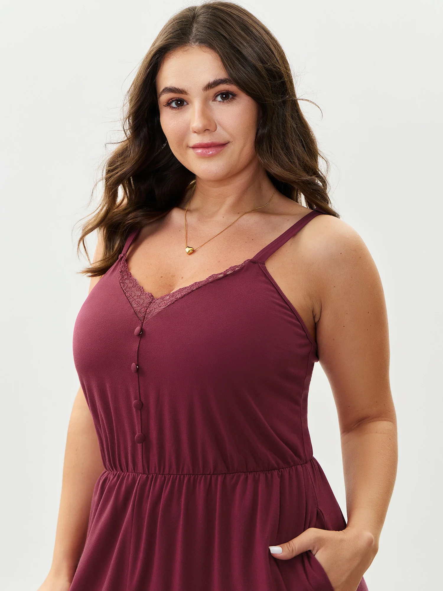 Supersoft Lace Trim Button Detail Sleep Romper - Image 3