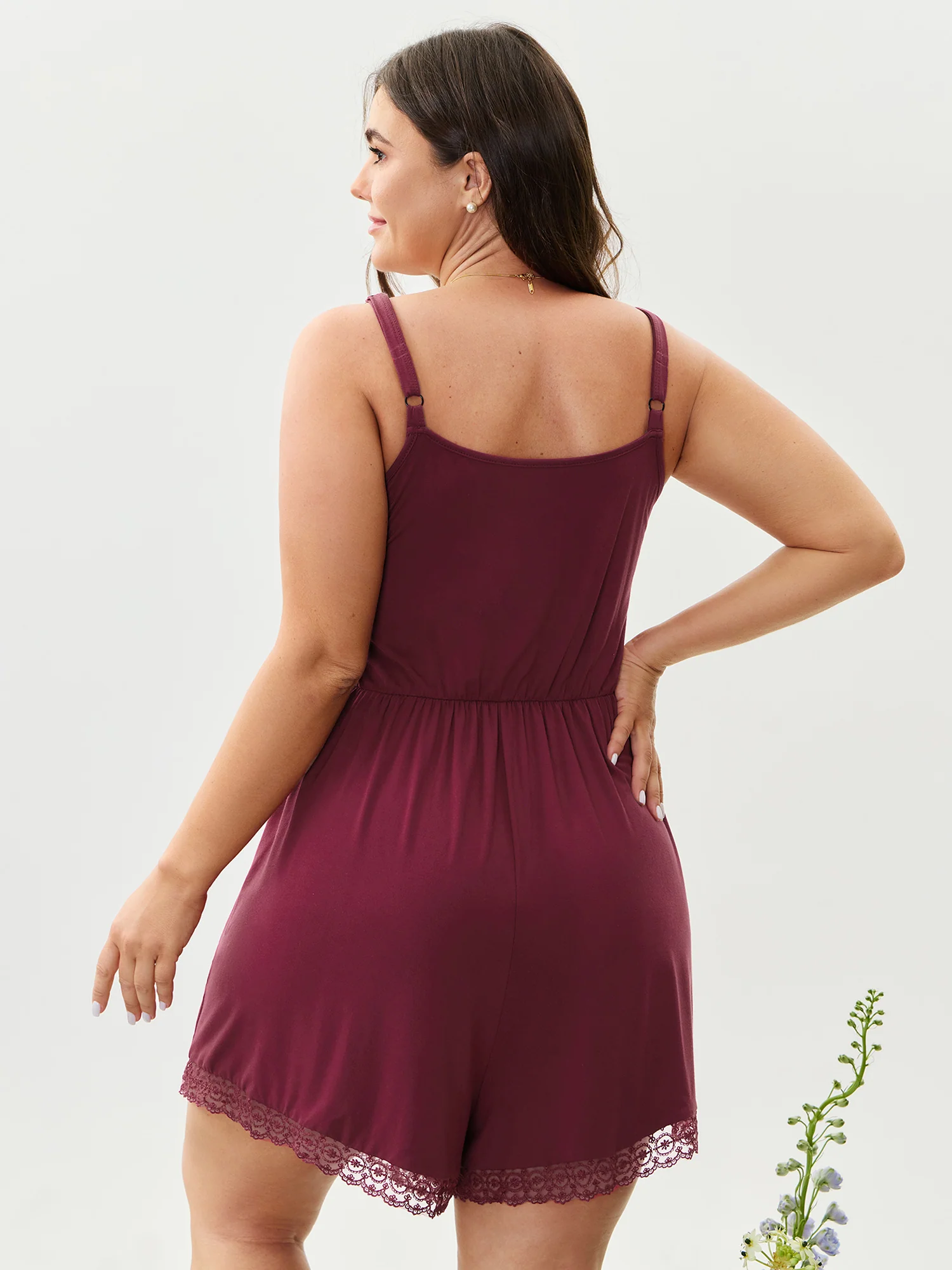 Supersoft Lace Trim Button Detail Sleep Romper - Image 5