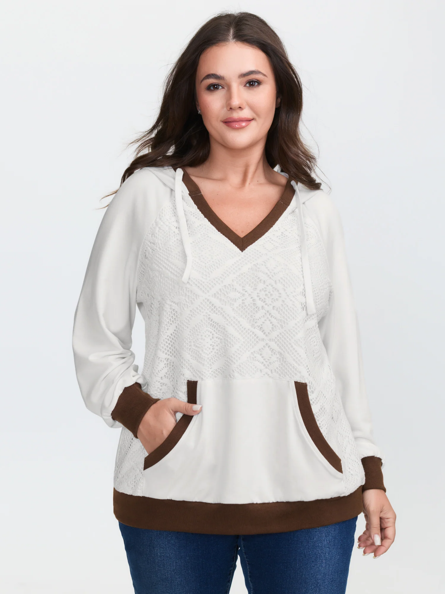 Supersoft Lace Trim Colorblock Hoodie - Image 2