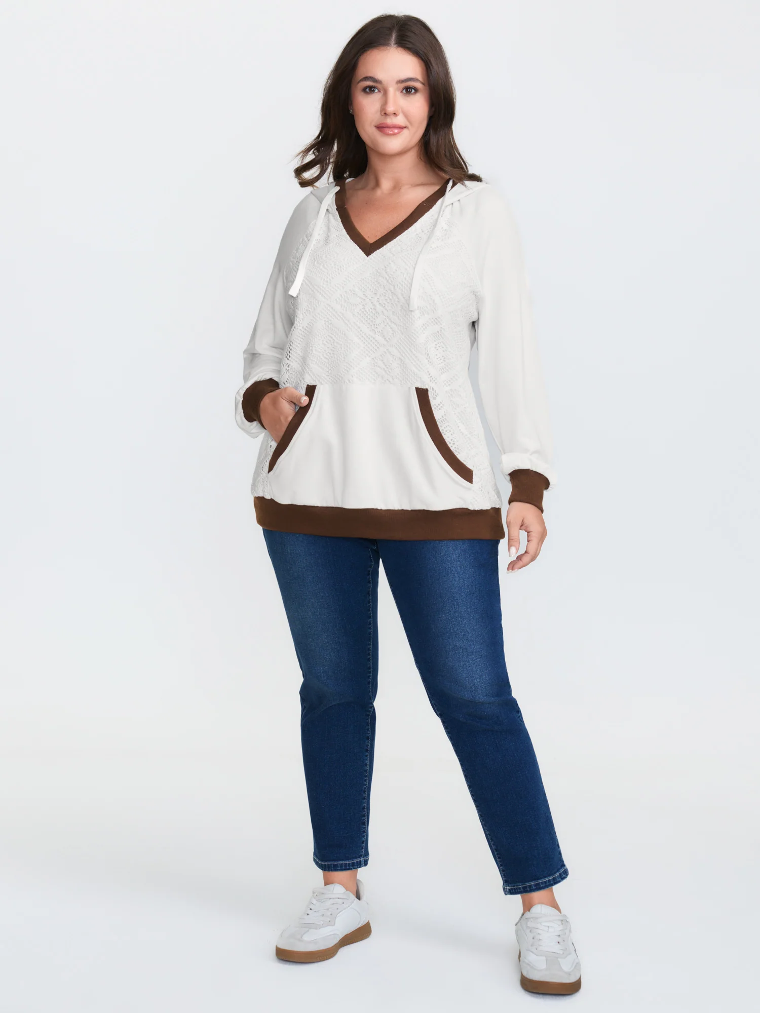 Supersoft Lace Trim Colorblock Hoodie - Image 3