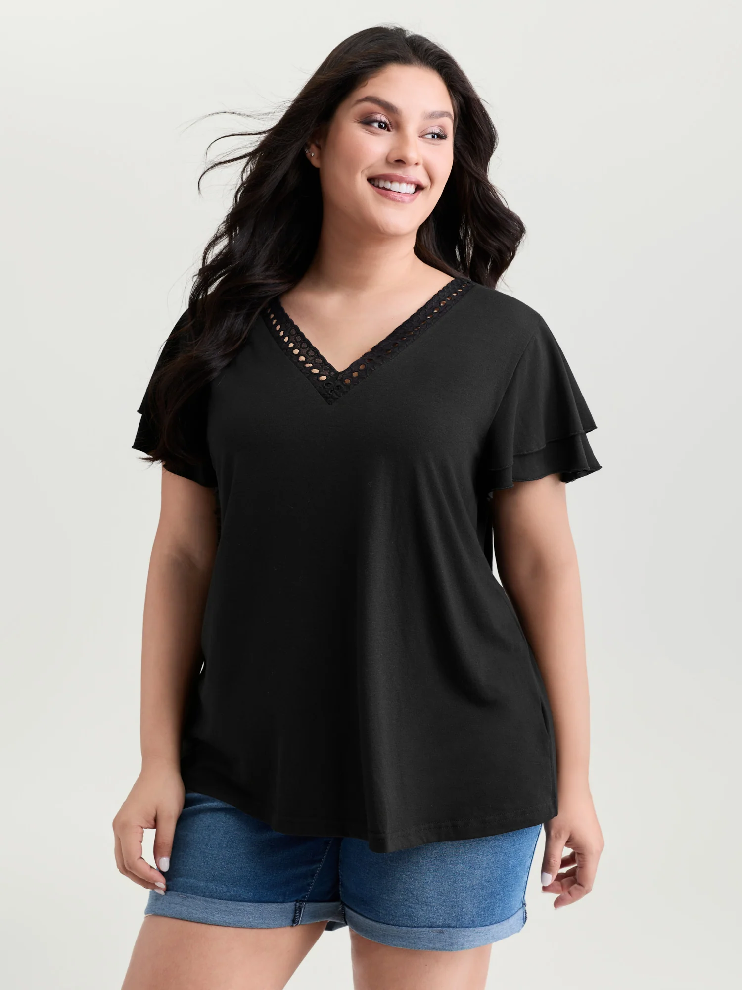 Supersoft Lace Trim Layered Sleeve T-Shirt - Image 2