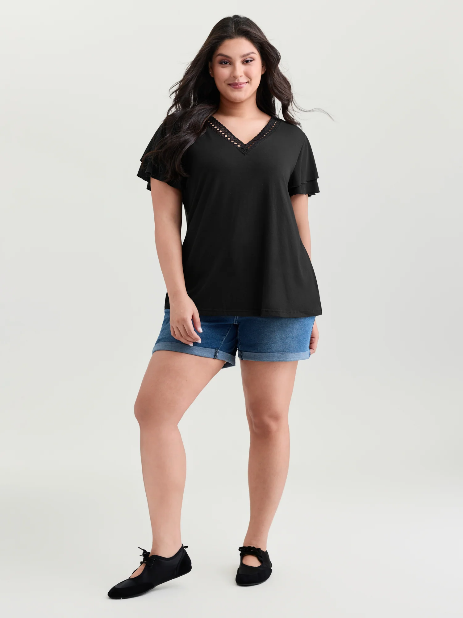 Supersoft Lace Trim Layered Sleeve T-Shirt - Image 3