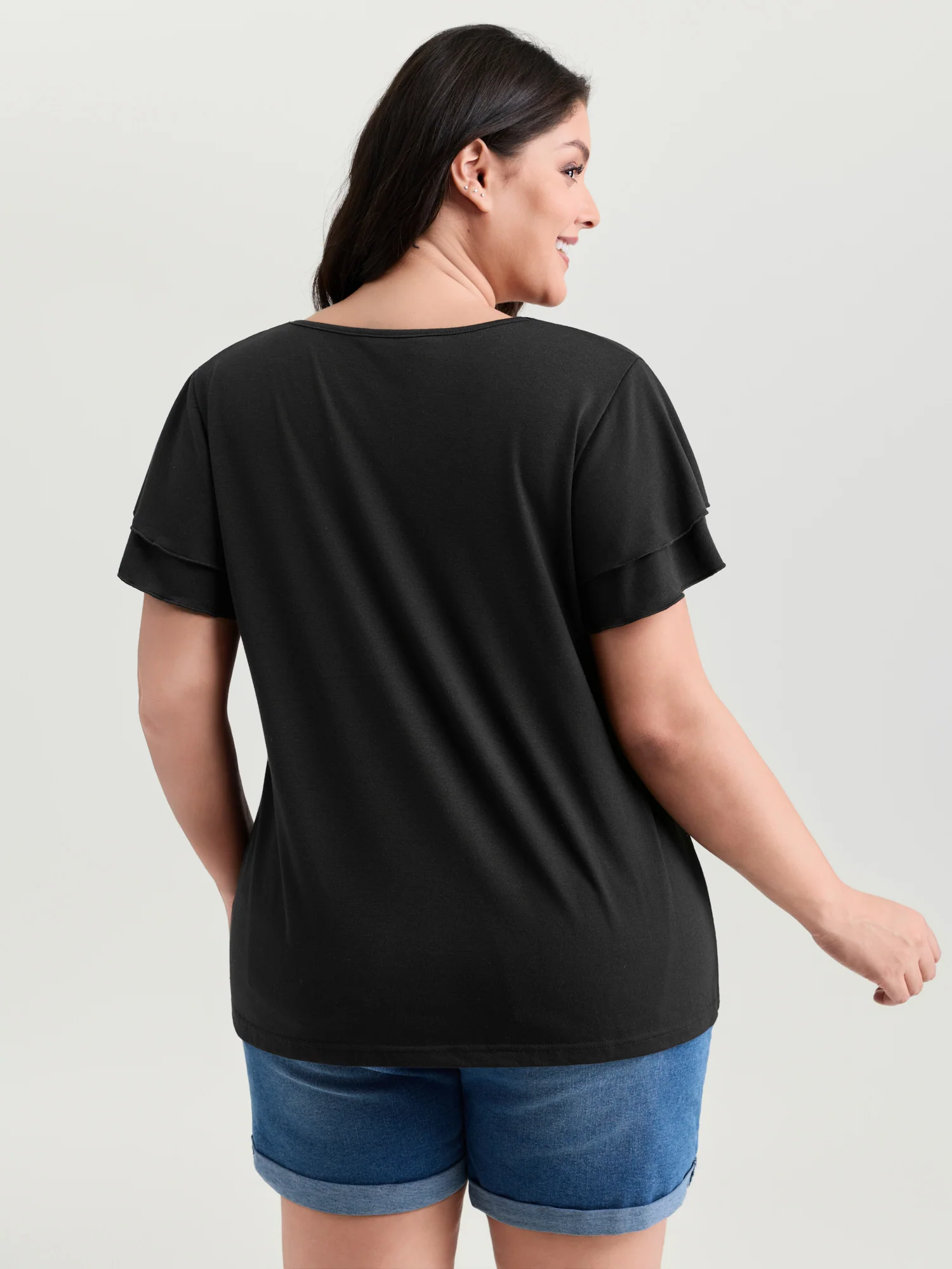 Supersoft Lace Trim Layered Sleeve T-Shirt - Image 4
