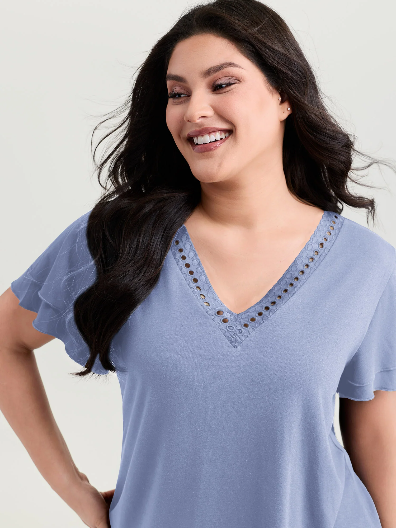 Supersoft Lace Trim Layered Sleeve T-Shirt - Image 8