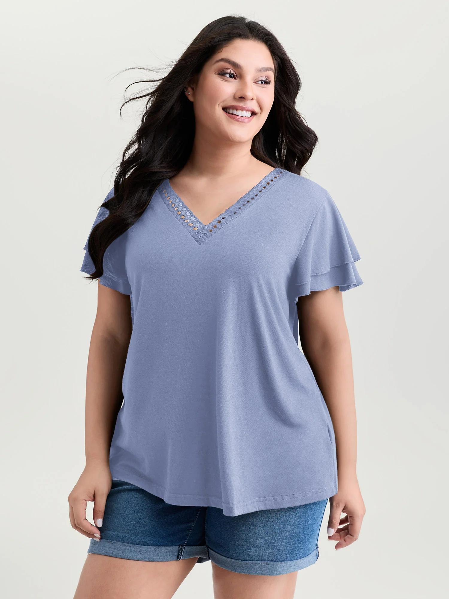 Supersoft Lace Trim Layered Sleeve T-Shirt - Image 9