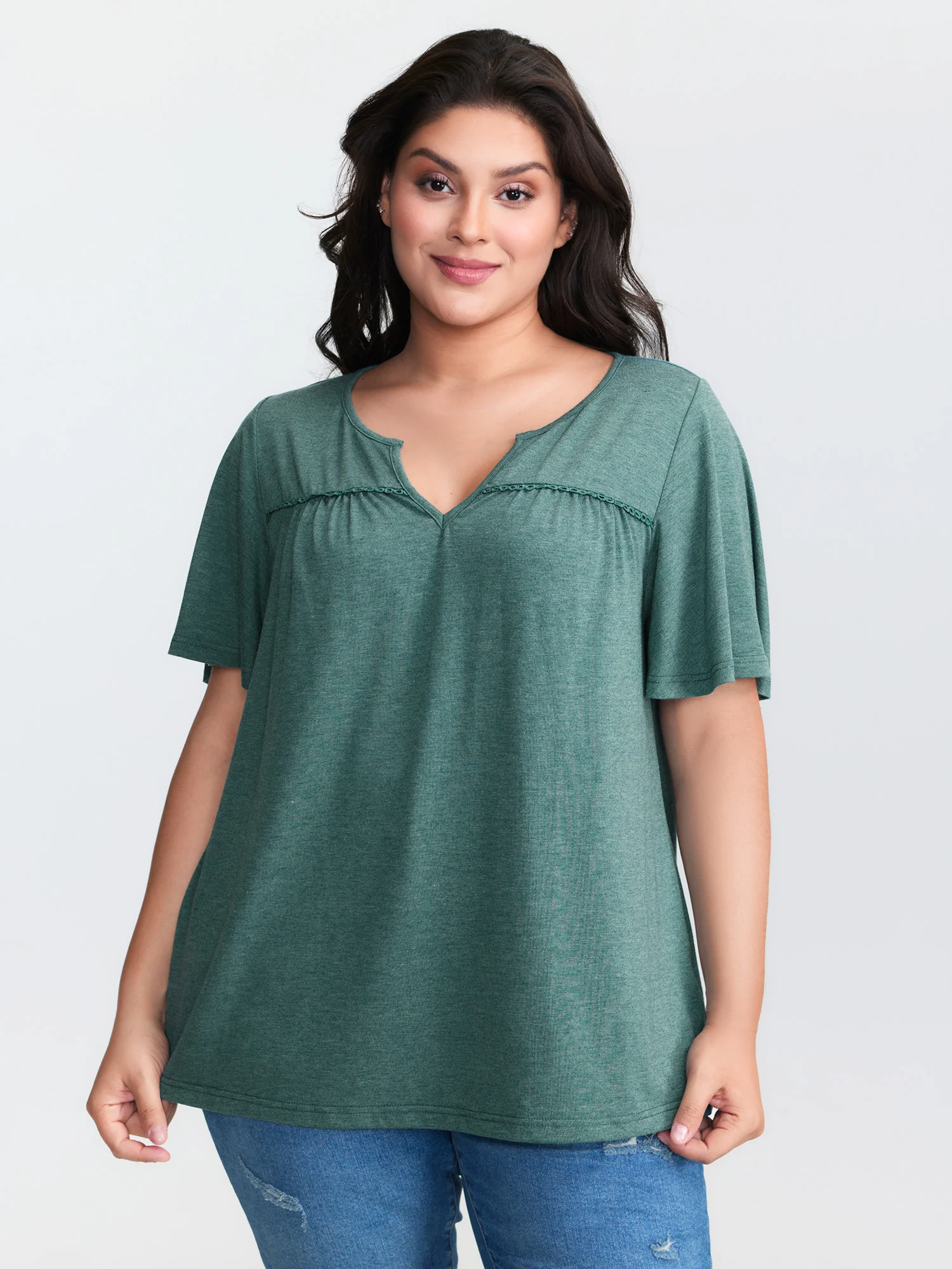 Supersoft Lace Trim Neckline Knit Top - Image 2
