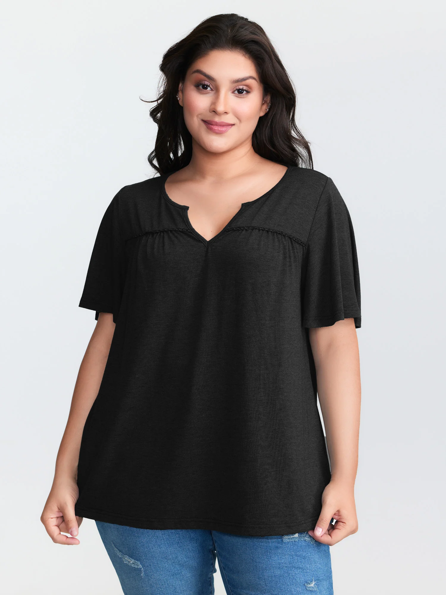 Supersoft Lace Trim Neckline Knit Top - Image 9