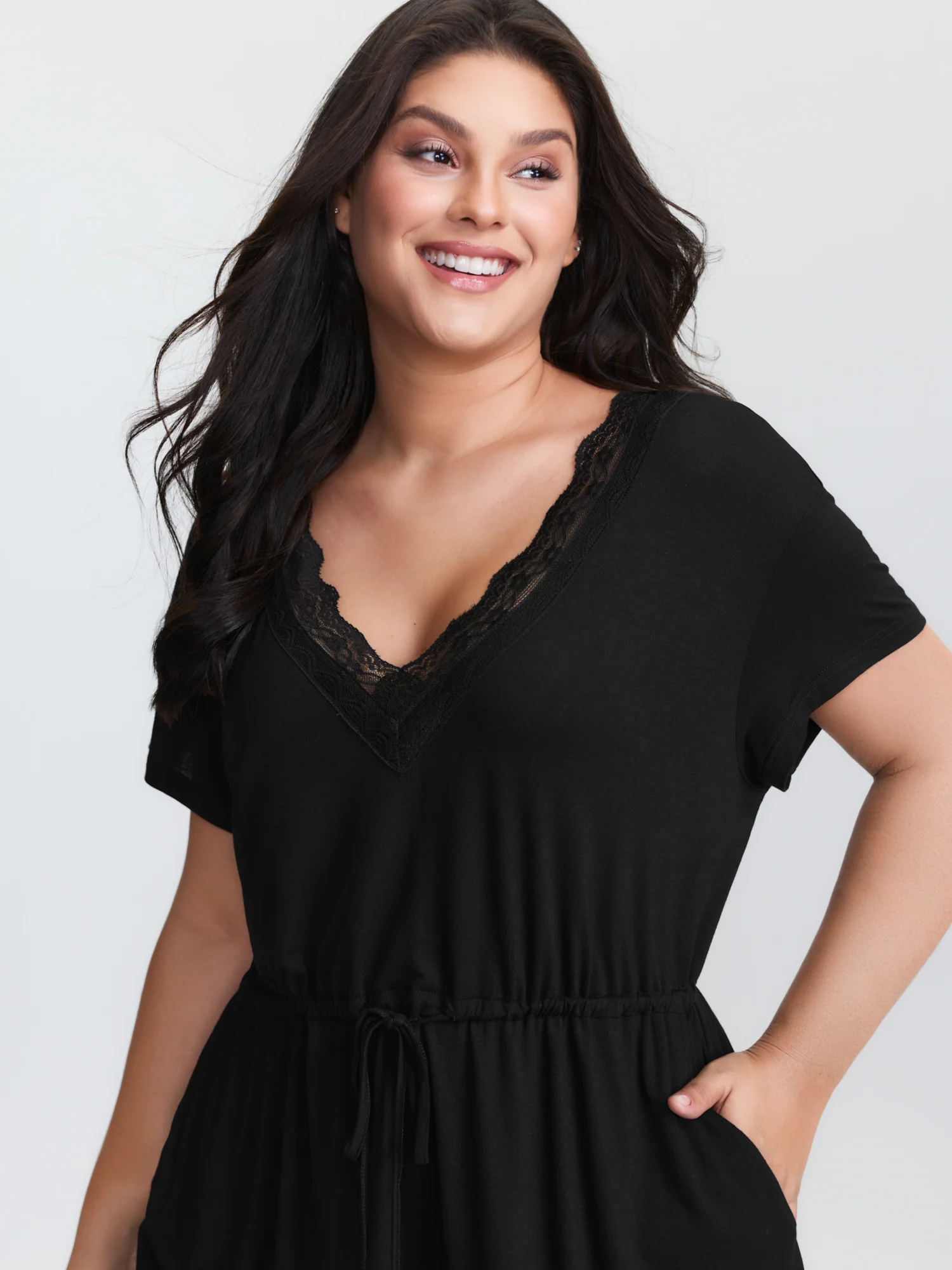 Supersoft Lace Trim Neckline Lounge Romper - Image 2