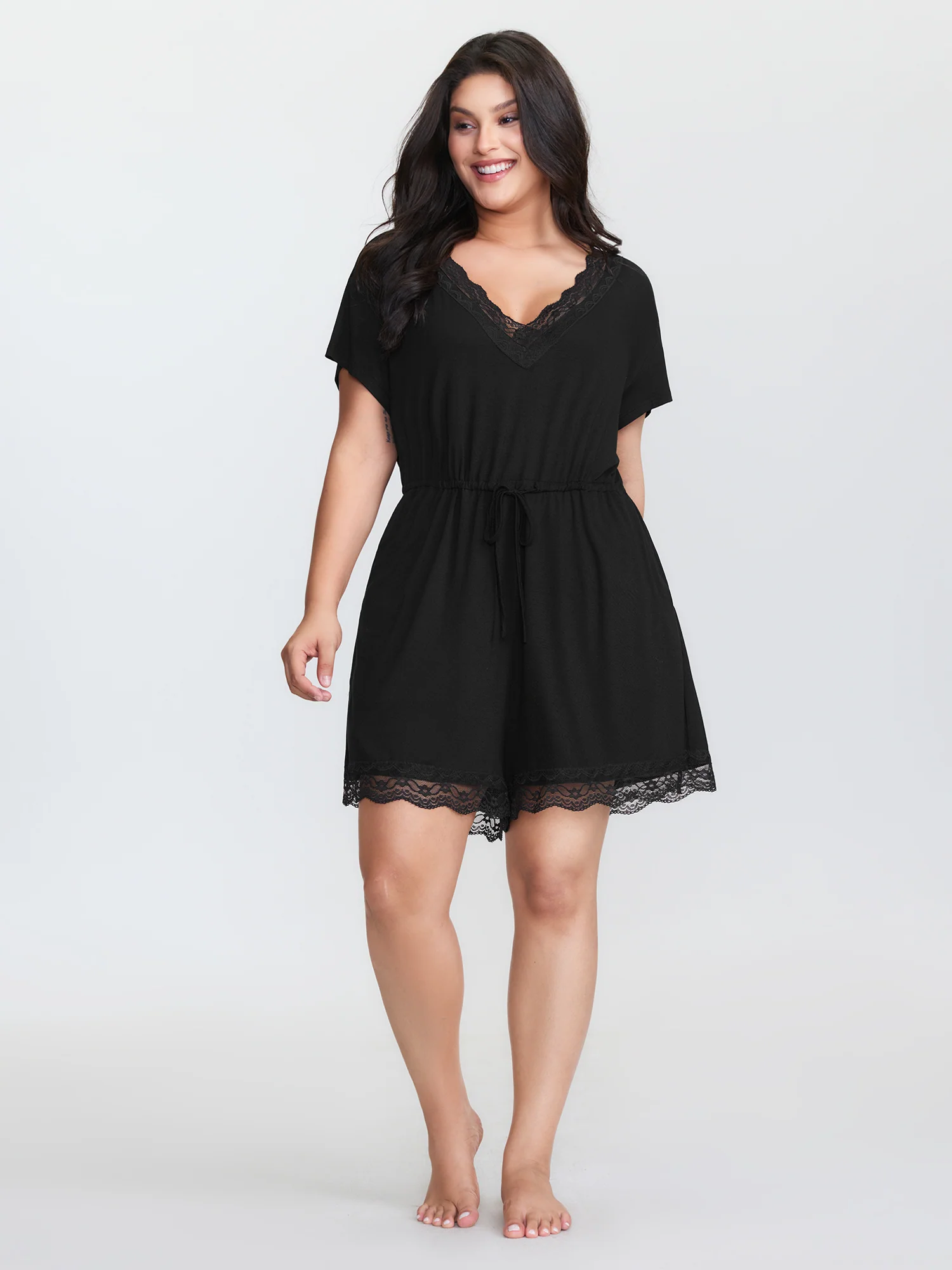 Supersoft Lace Trim Neckline Lounge Romper - Image 3
