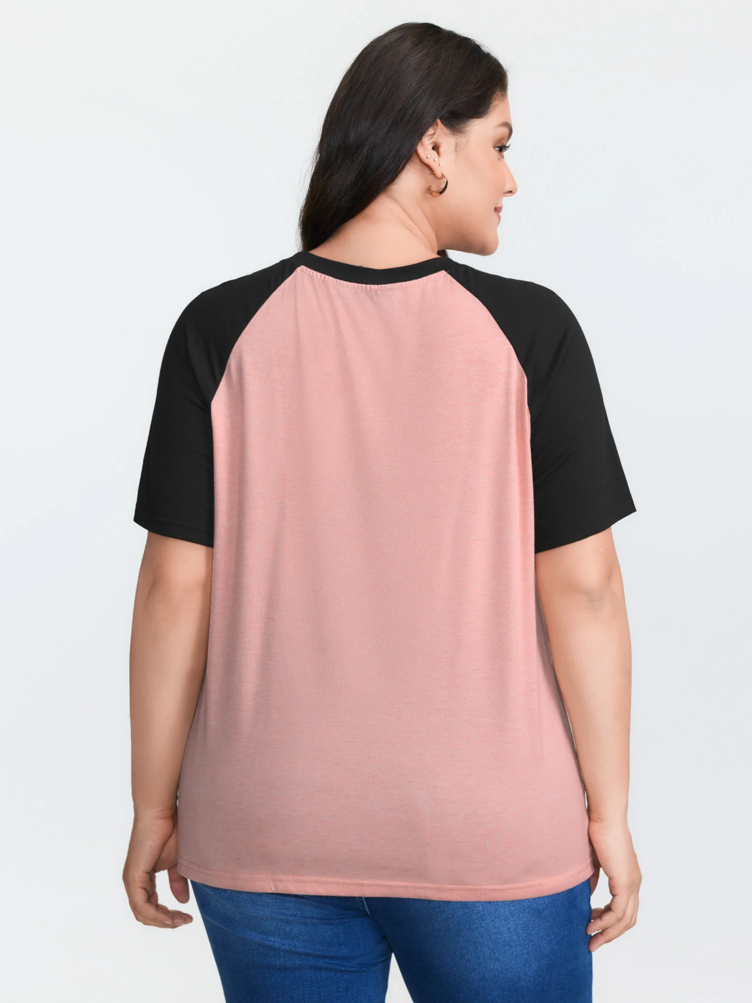 Supersoft Lace Trim Raglan Sleeve Color Contrast T-Shirt - Image 4