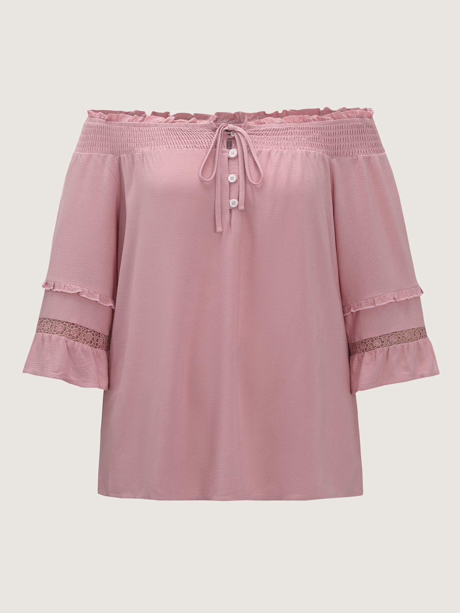 Supersoft Lace Trim Shirred Off-Shoulder Blouse - Image 7