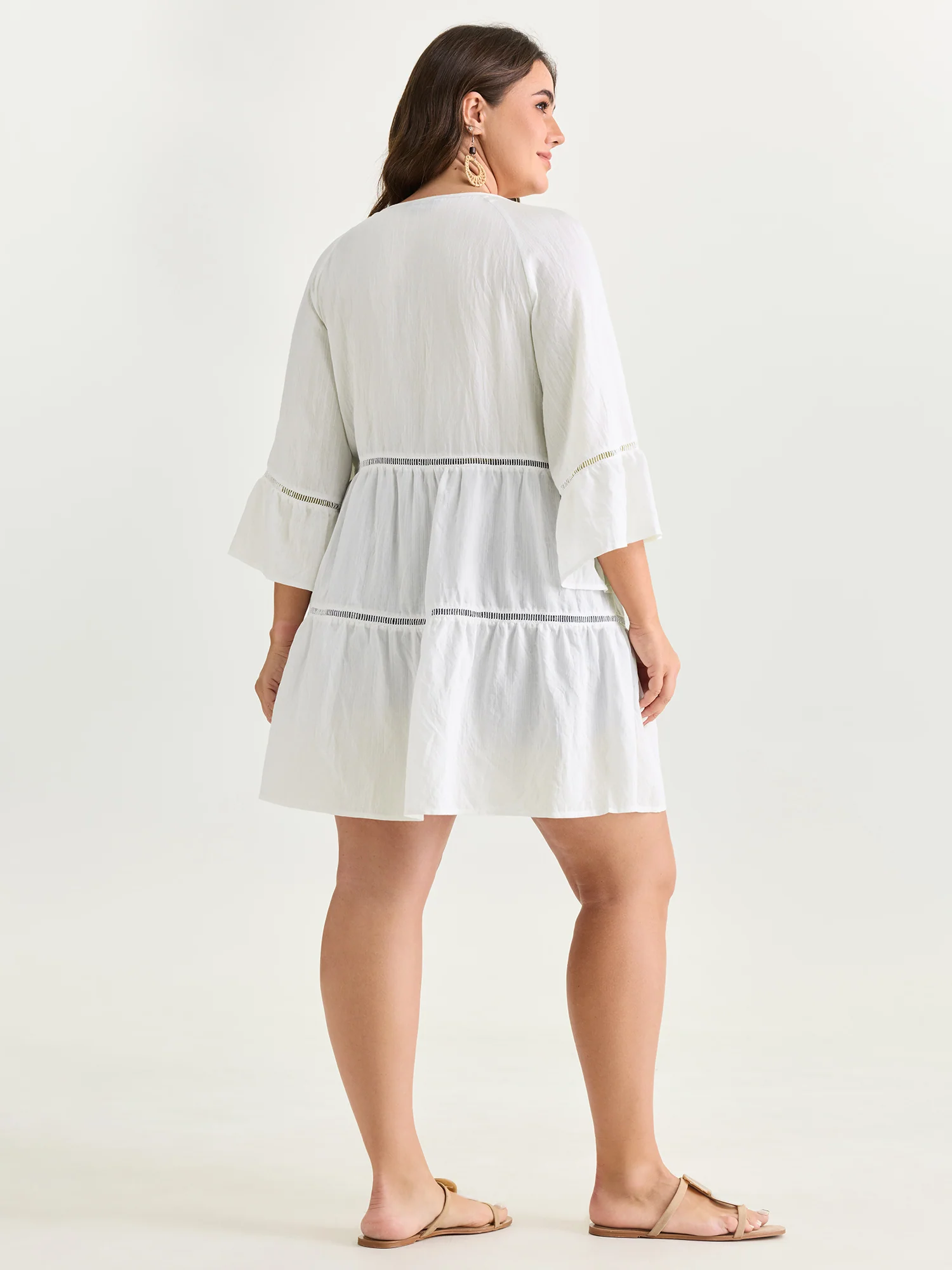 Supersoft Lace Trim Tiered Plain Open-Front Shirt - Image 4