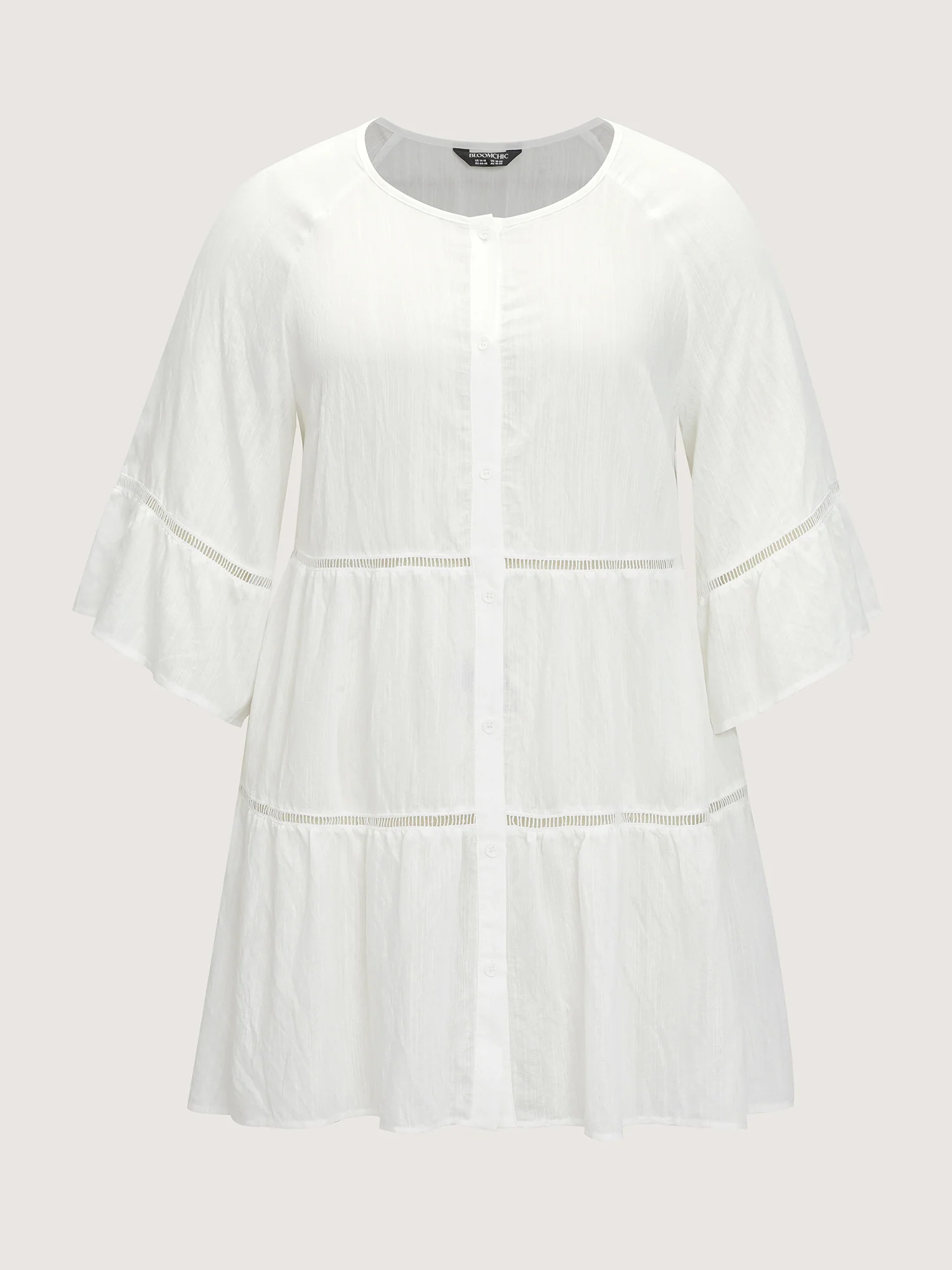 Supersoft Lace Trim Tiered Plain Open-Front Shirt - Image 7