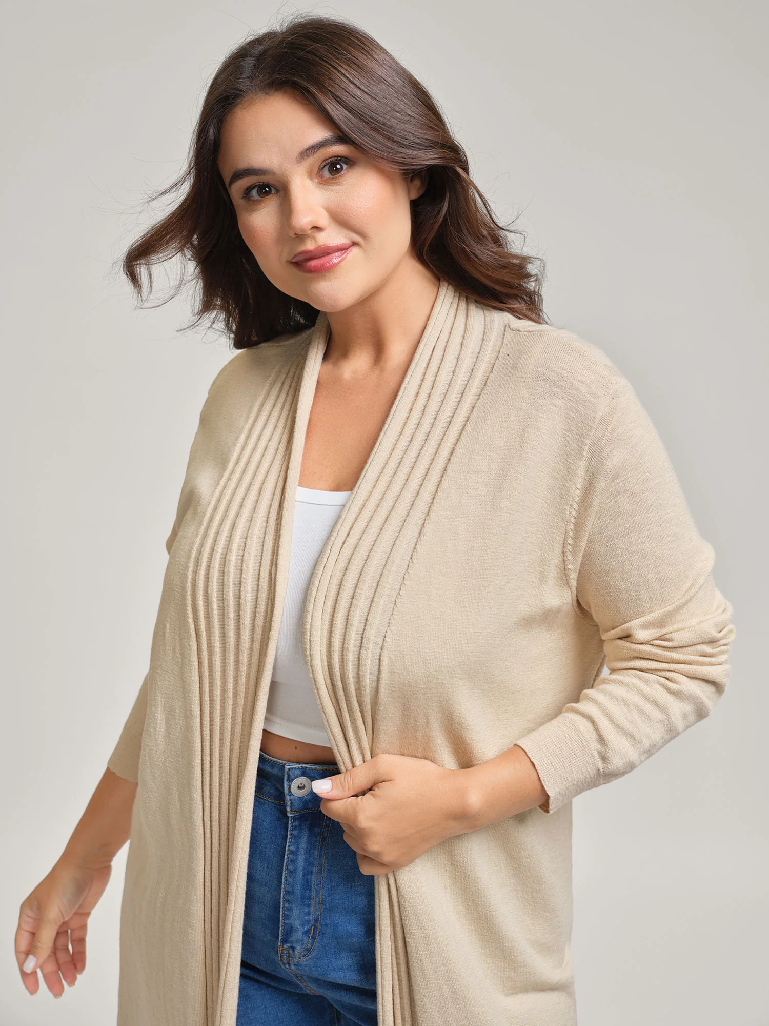 Supersoft Lapel Collar Textured Knit Cardigan - Image 2