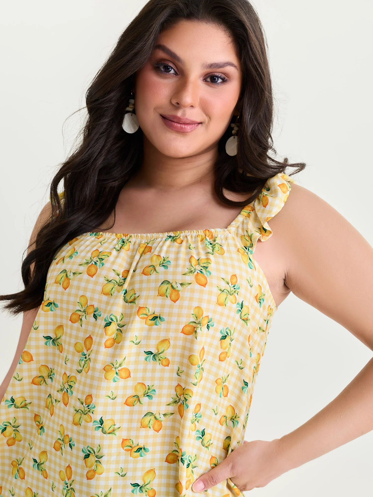 Supersoft Lemon Print Ruffled Sleeve Tank Top - Image 2