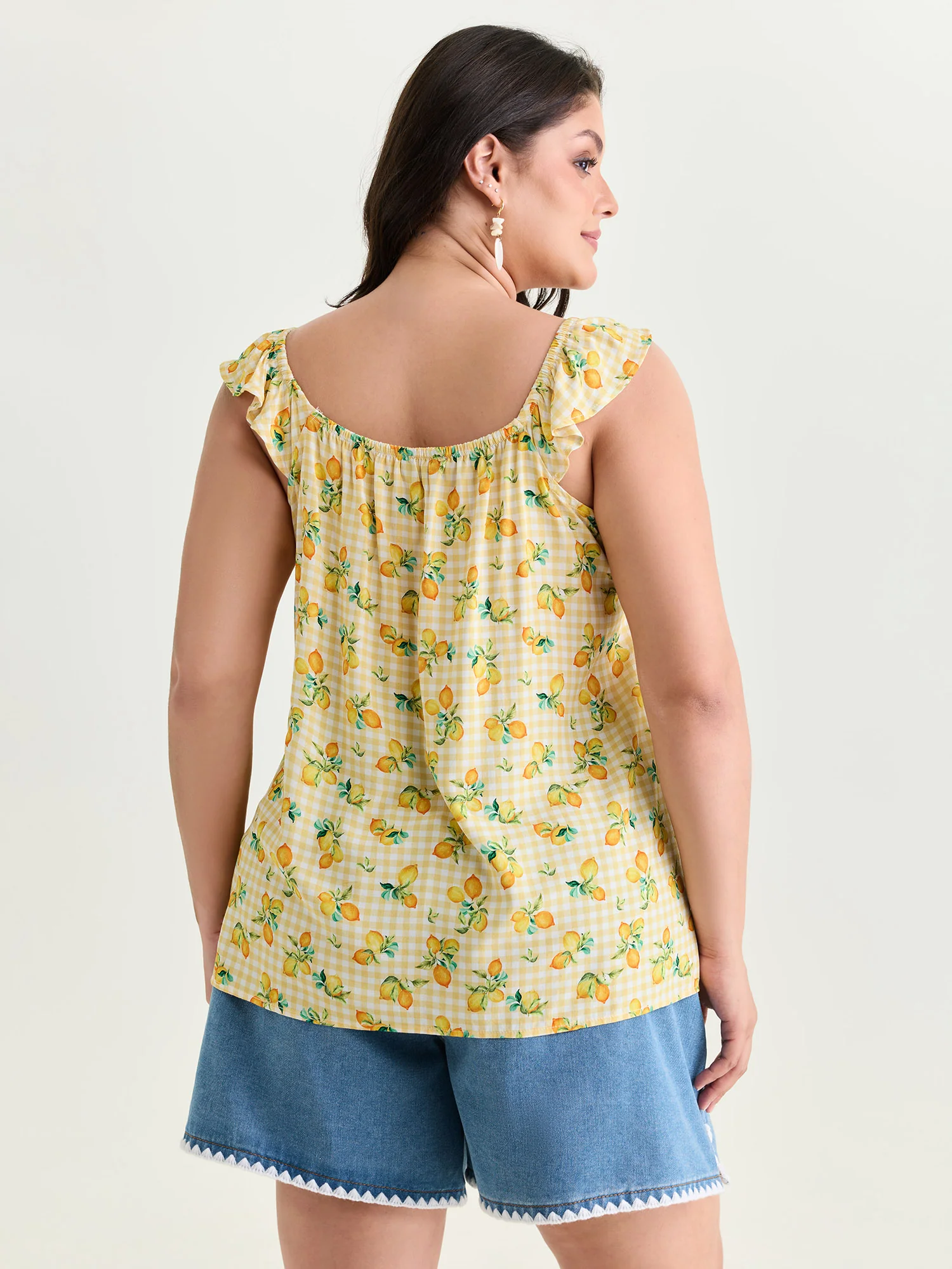Supersoft Lemon Print Ruffled Sleeve Tank Top - Image 4