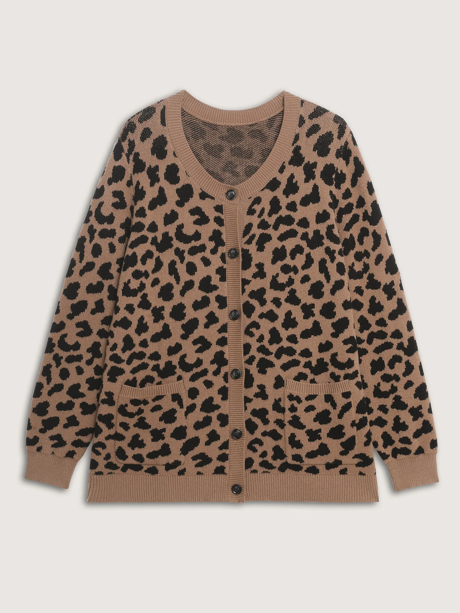 Supersoft Leopard Print Pockets Contrast Knit Cardigan - Image 5