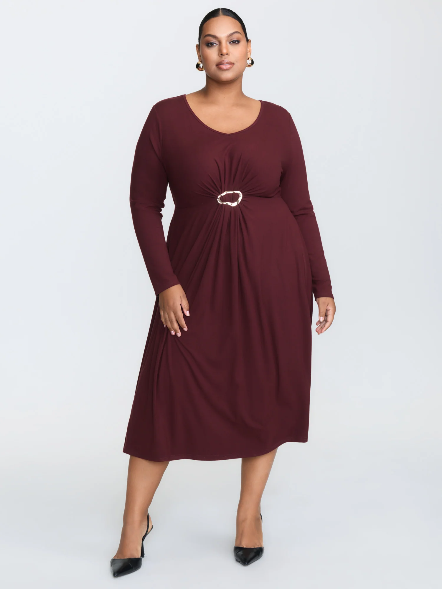 Supersoft Metal Buckle Gathered Waist Midi Dress - Image 2