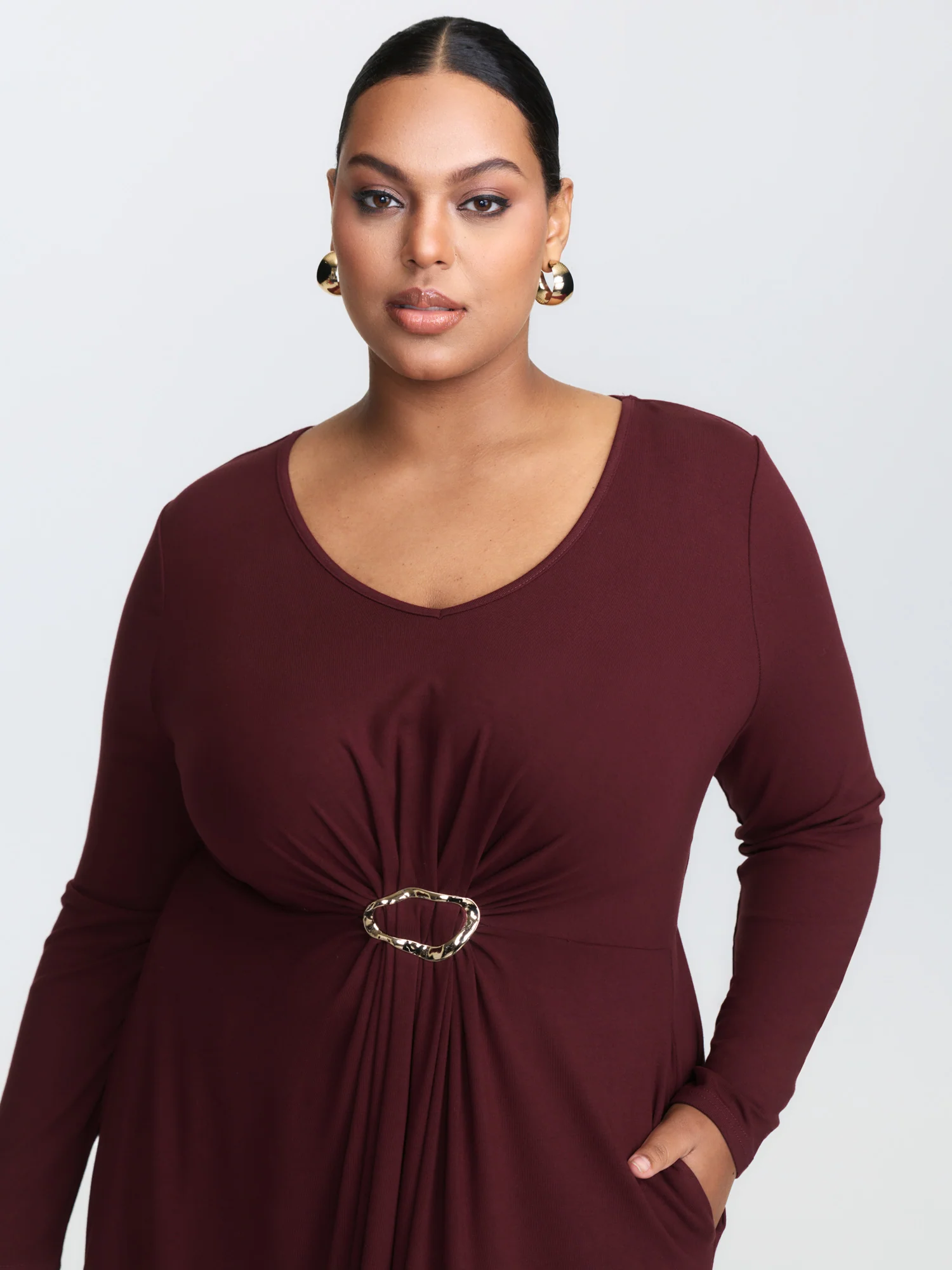 Supersoft Metal Buckle Gathered Waist Midi Dress - Image 3