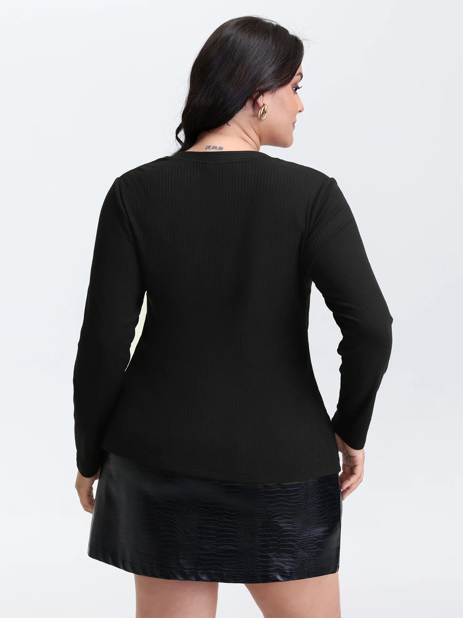 Supersoft Metallic Button Solid Knit Top - Image 5