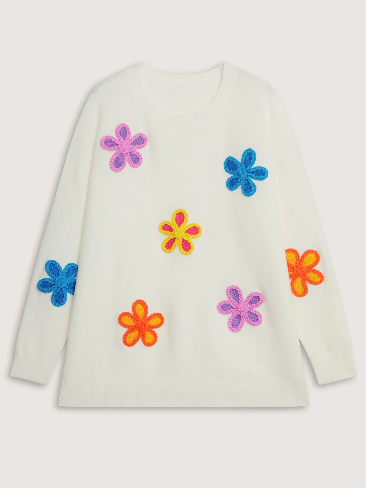 Supersoft Multi-Color Floral Crochet Round Neck Pullover - Image 5